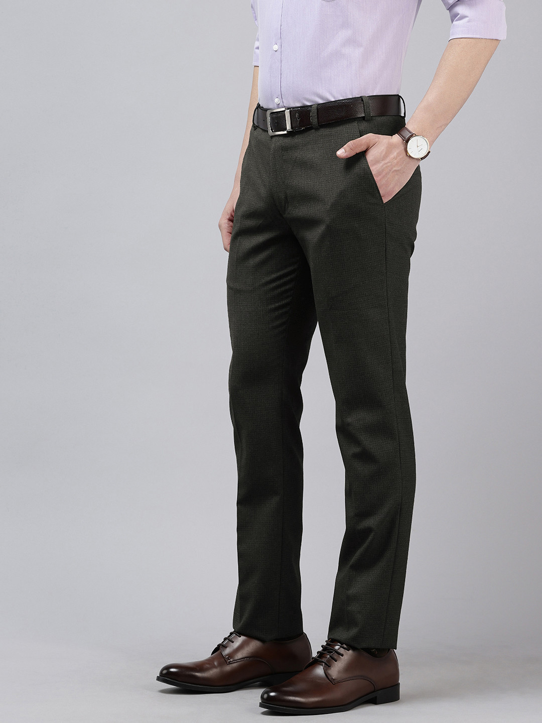 Park Avenue Men Checked Slim Fit Formal Trousers