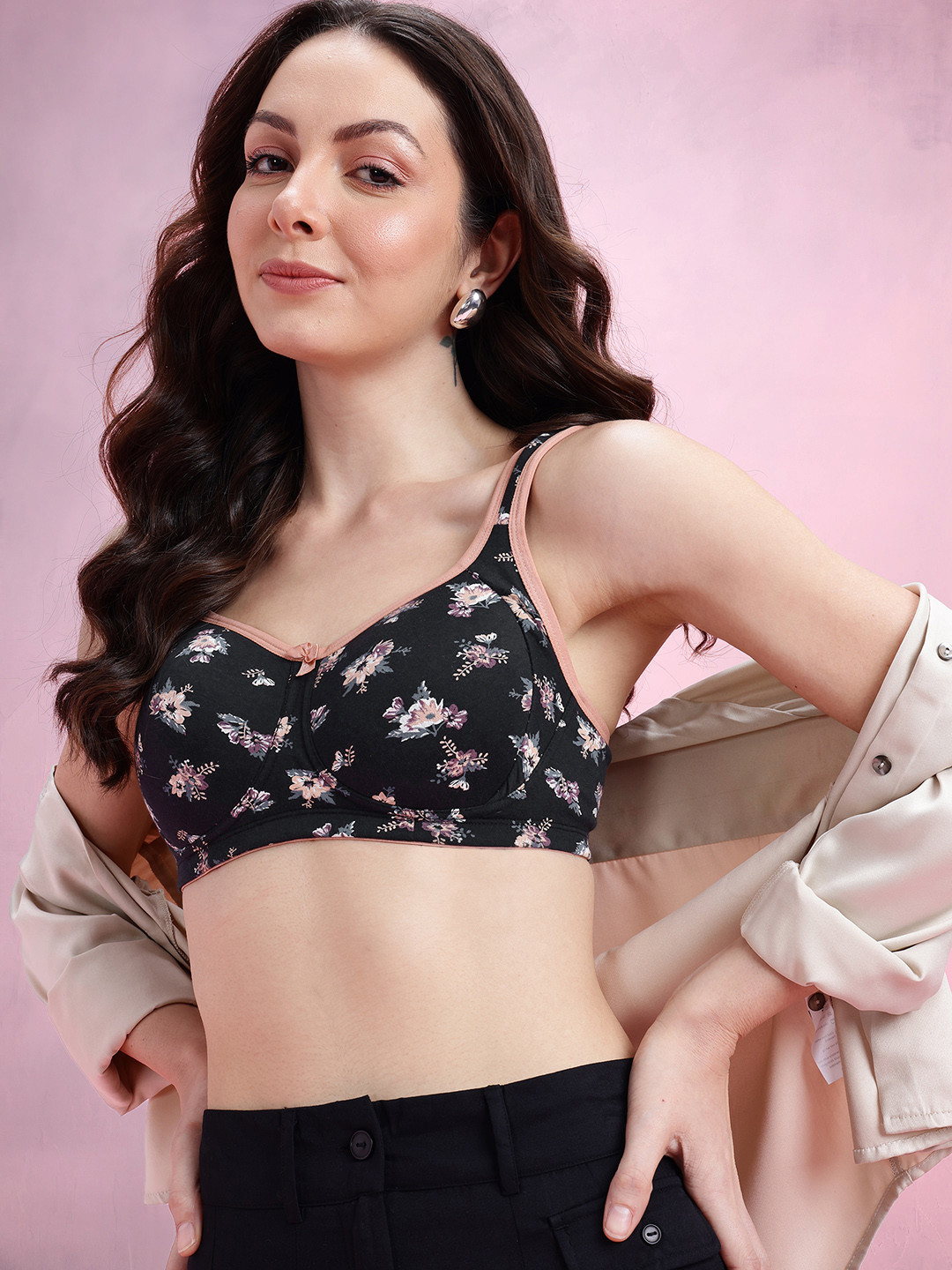 DressBerry Floral Print Medium Coverage Lightly Padded Non-Wired T-shirt Bra DRM-DB-MK07D