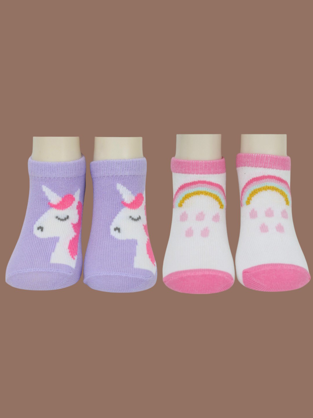 Yellow Bee Girls Pack Of 2 Unicorn Dreams & Rainbow Smiles Patterned Ankle Length Socks