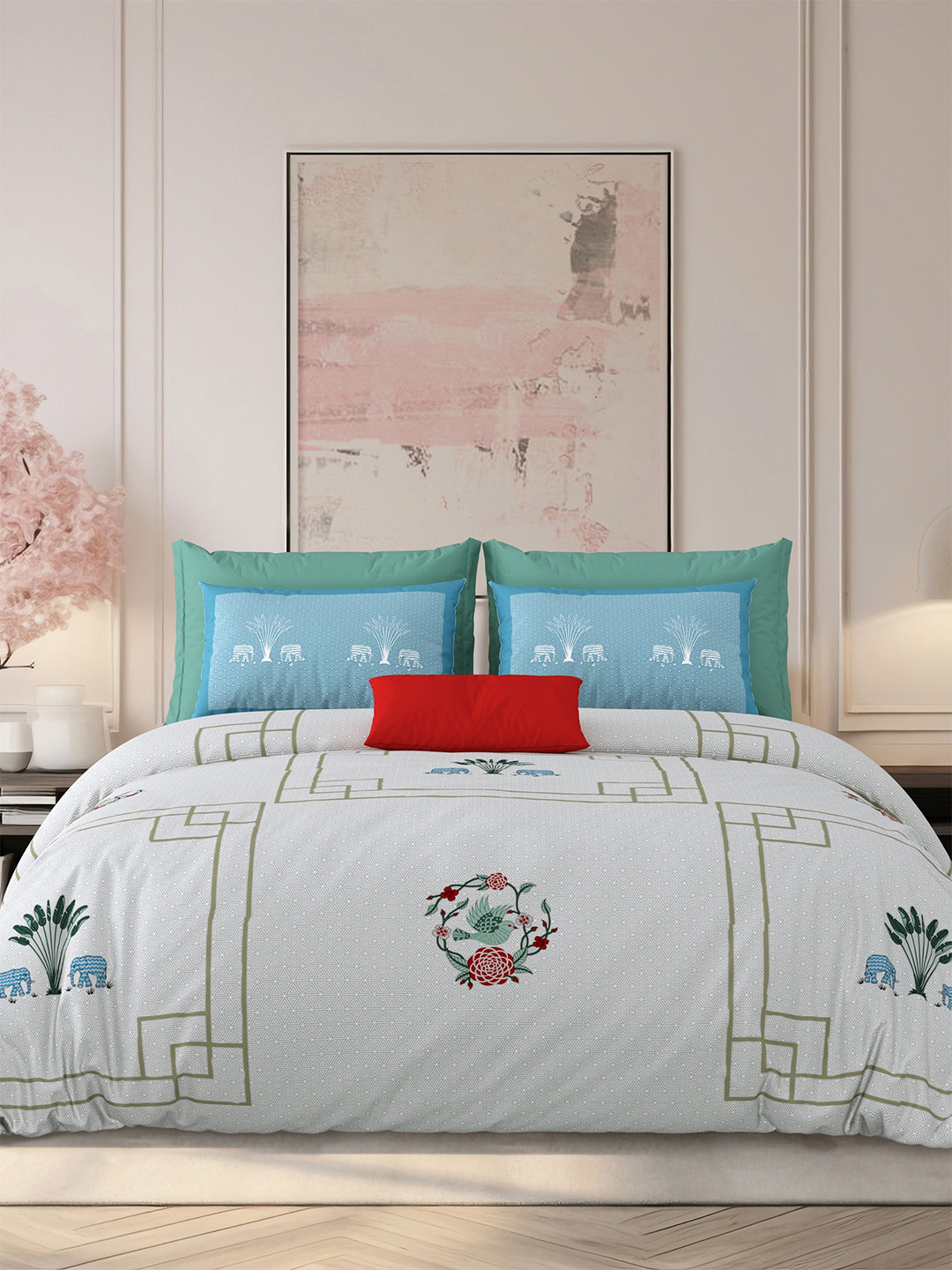 LIVING ROOTS Purple Floral Pure Cotton Skin-Friendly 210 TC Super King Fine Bedsheet with 2 Pillow Covers-103 x 103 inches