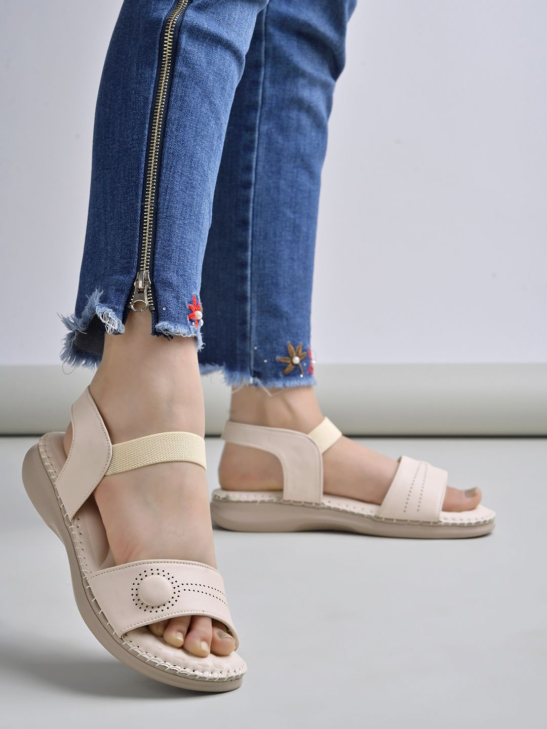 Stylestry Women Open Toe Block Heel Sandals with Laser Cuts