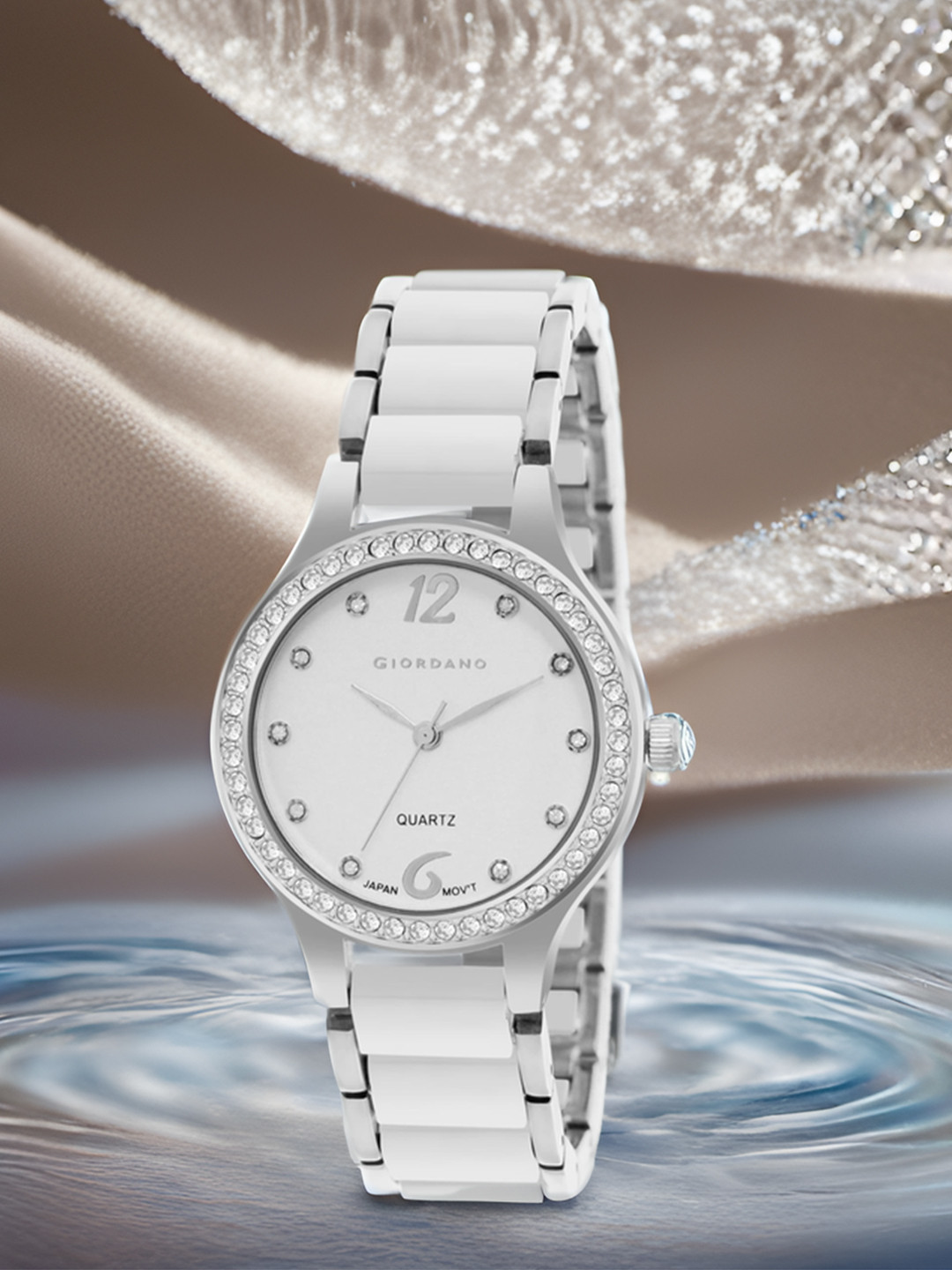 GIORDANO Women Embellished Dial & Stainless Steel Straps Analogue Watch GZ-60065-11