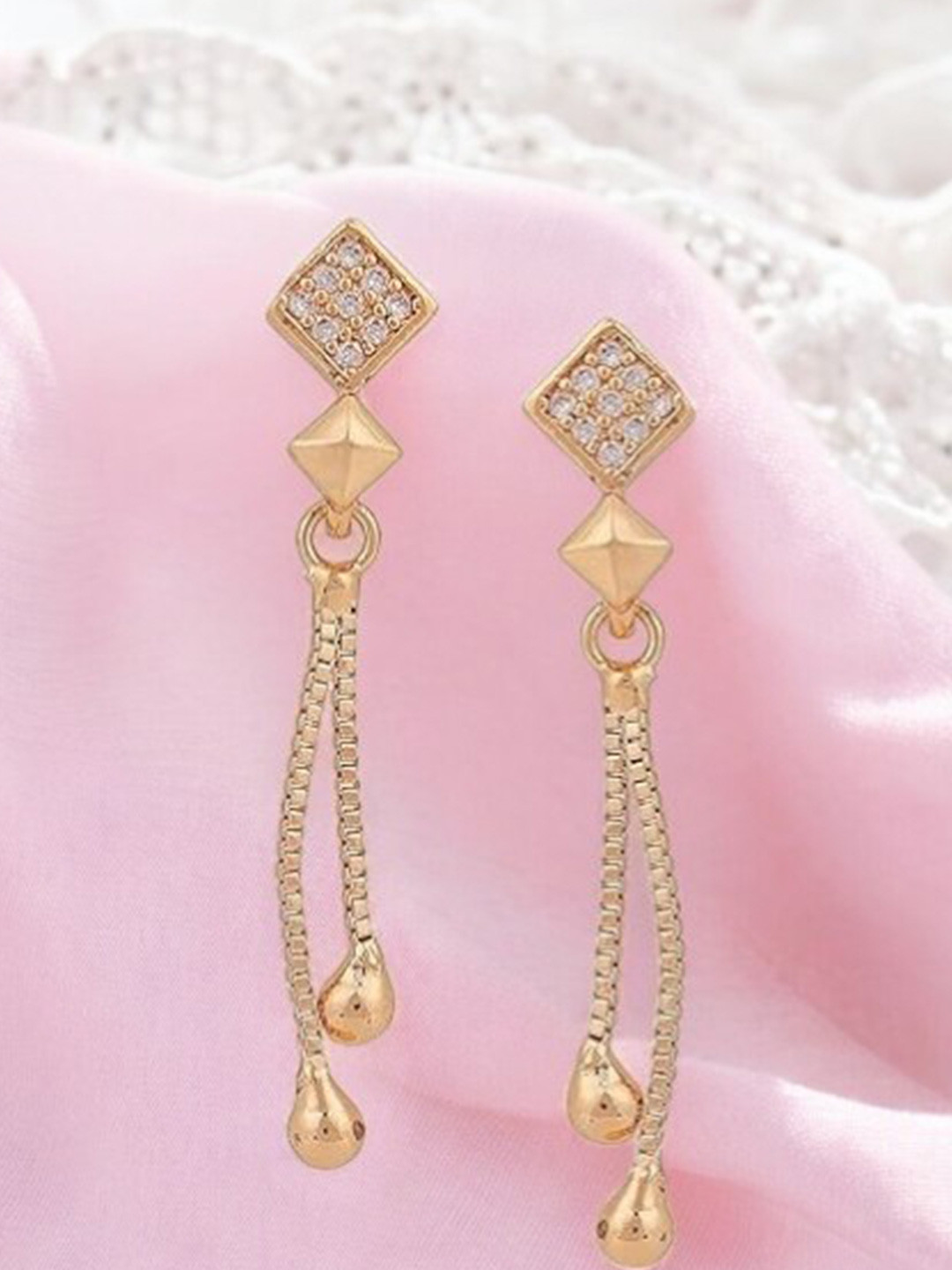 Nilu's Collection Rose Gold-Plated Contemporary Drop Earrings