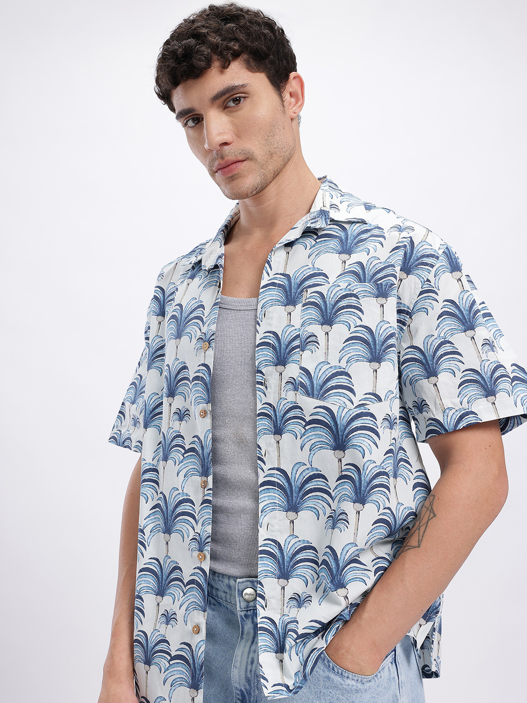 Printed Relaxed Fit Shirt with Side Slits