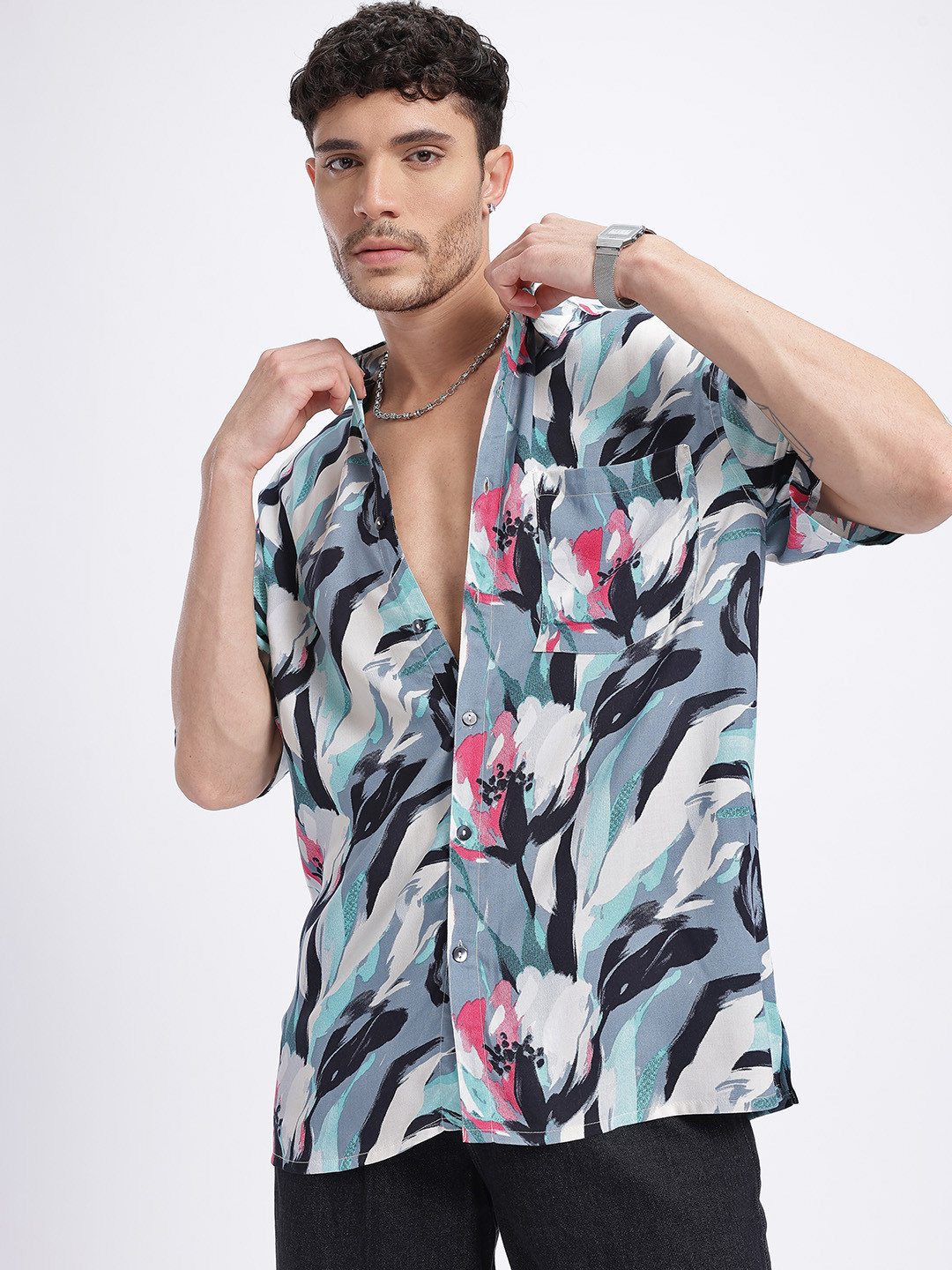 glitchez Floral Print Relaxed Fit Shirt