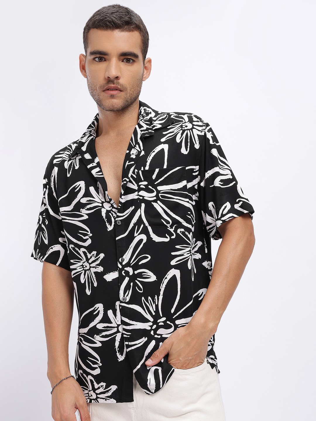glitchez Monochrome Print Relaxed Fit Shirt