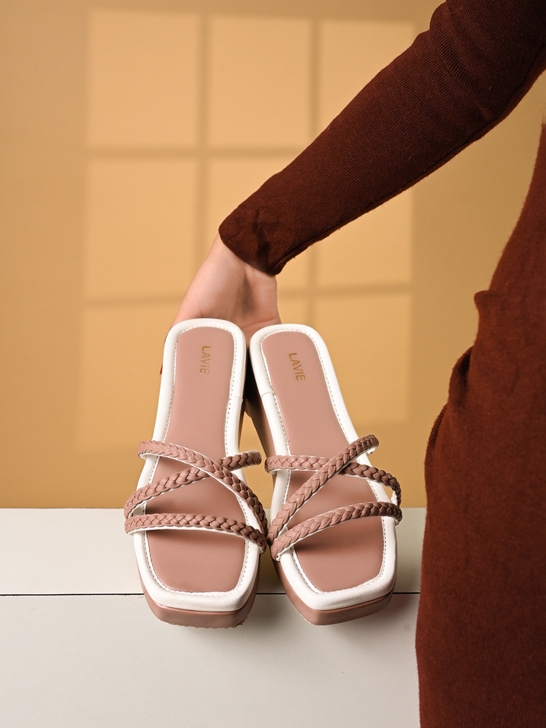 Lavie Textured Open Toe Cross Strap Platform Heels