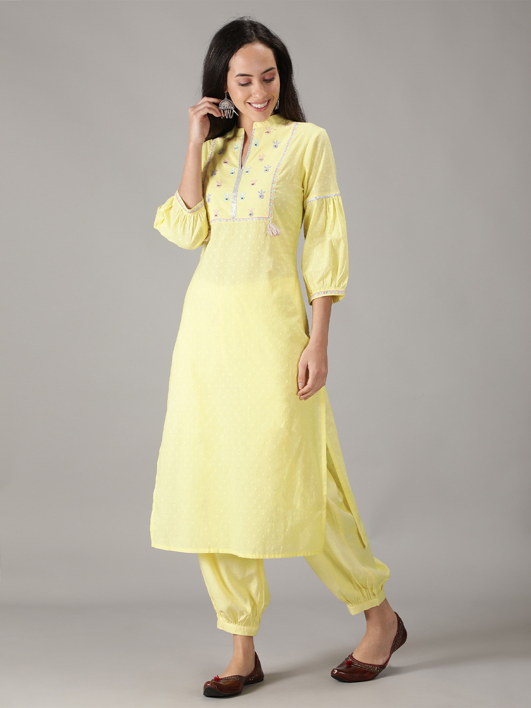 KASYA Ethnic Motifs Embroidered Sequinned Pure Cotton Kurta with Patiala