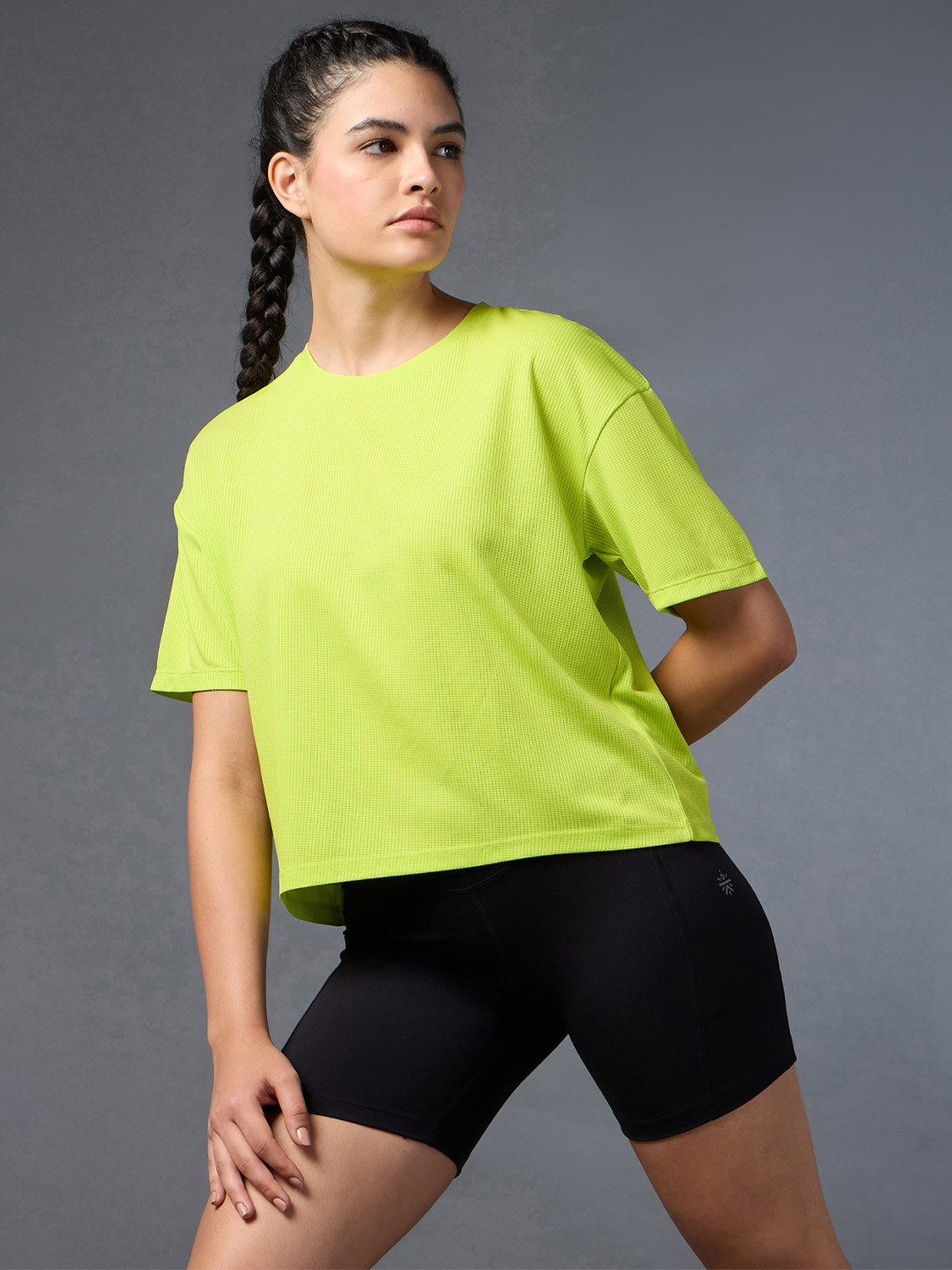 CULT Women Neon Green Cropped  Oversized T-shirt