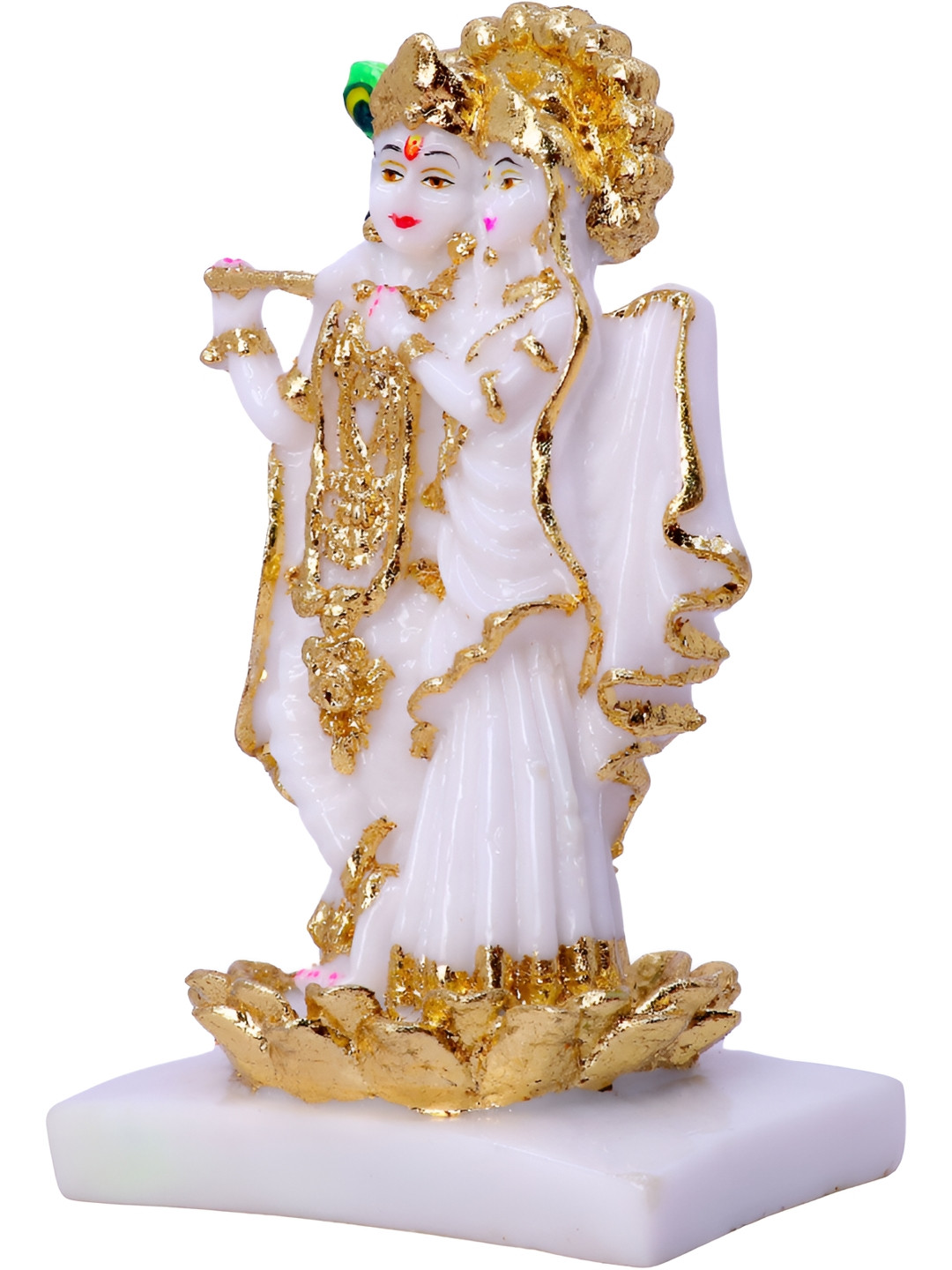 GW CREATIONS Radha Krishna Standing Murti White Marble Glossy Prayer Room Large Showpiece - 2.8 Inches