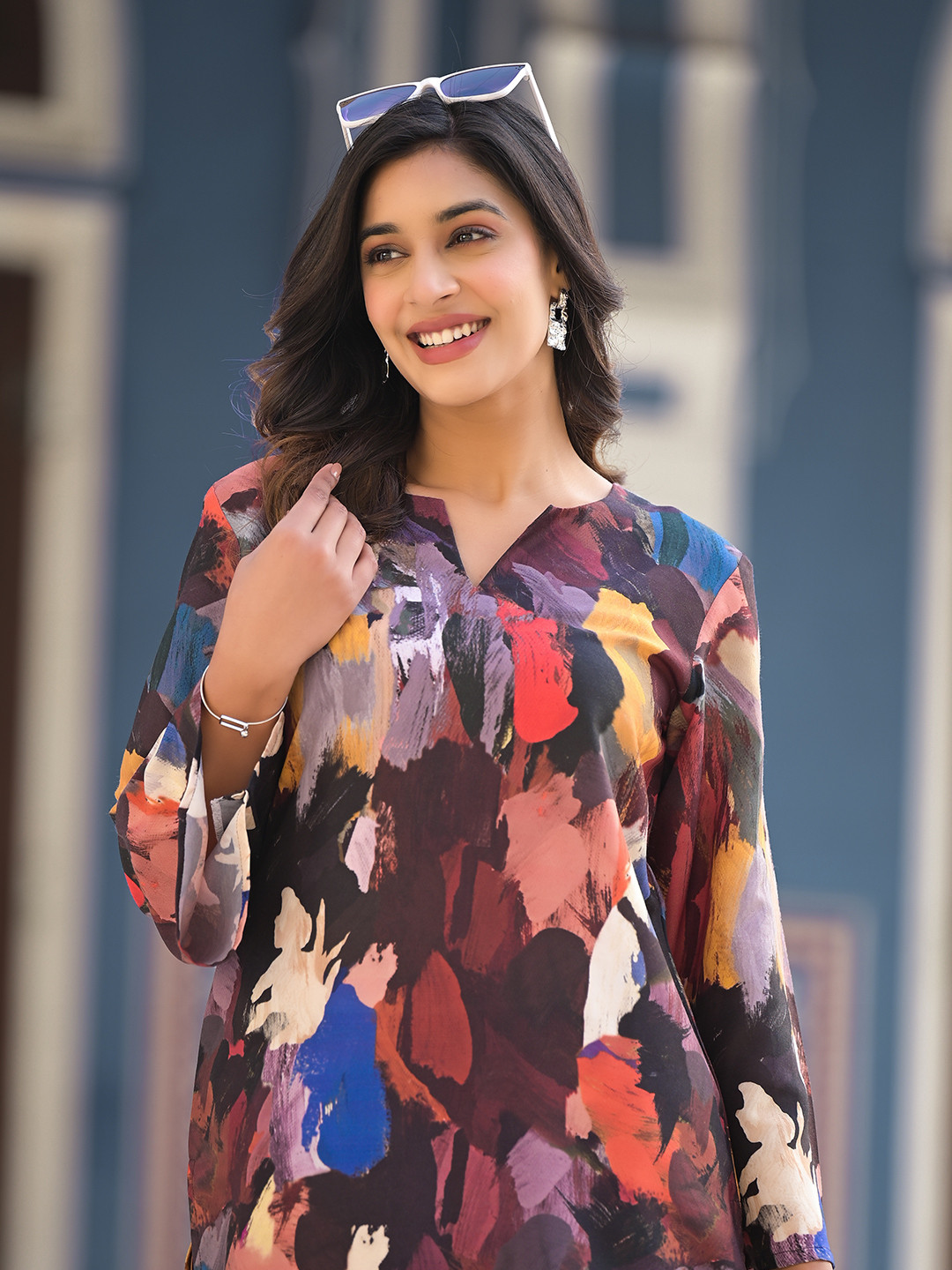 Varanga Brown Printed Long Sleeves Tunic With Trousers
