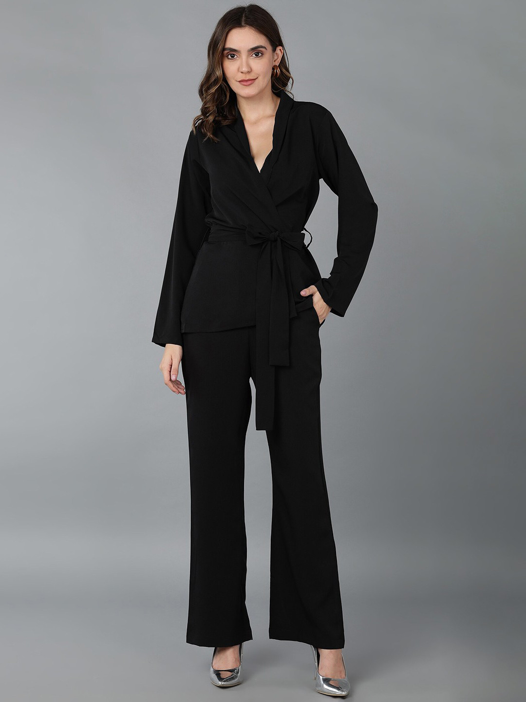 DressBerry Black Shawl Collar Top & Trouser