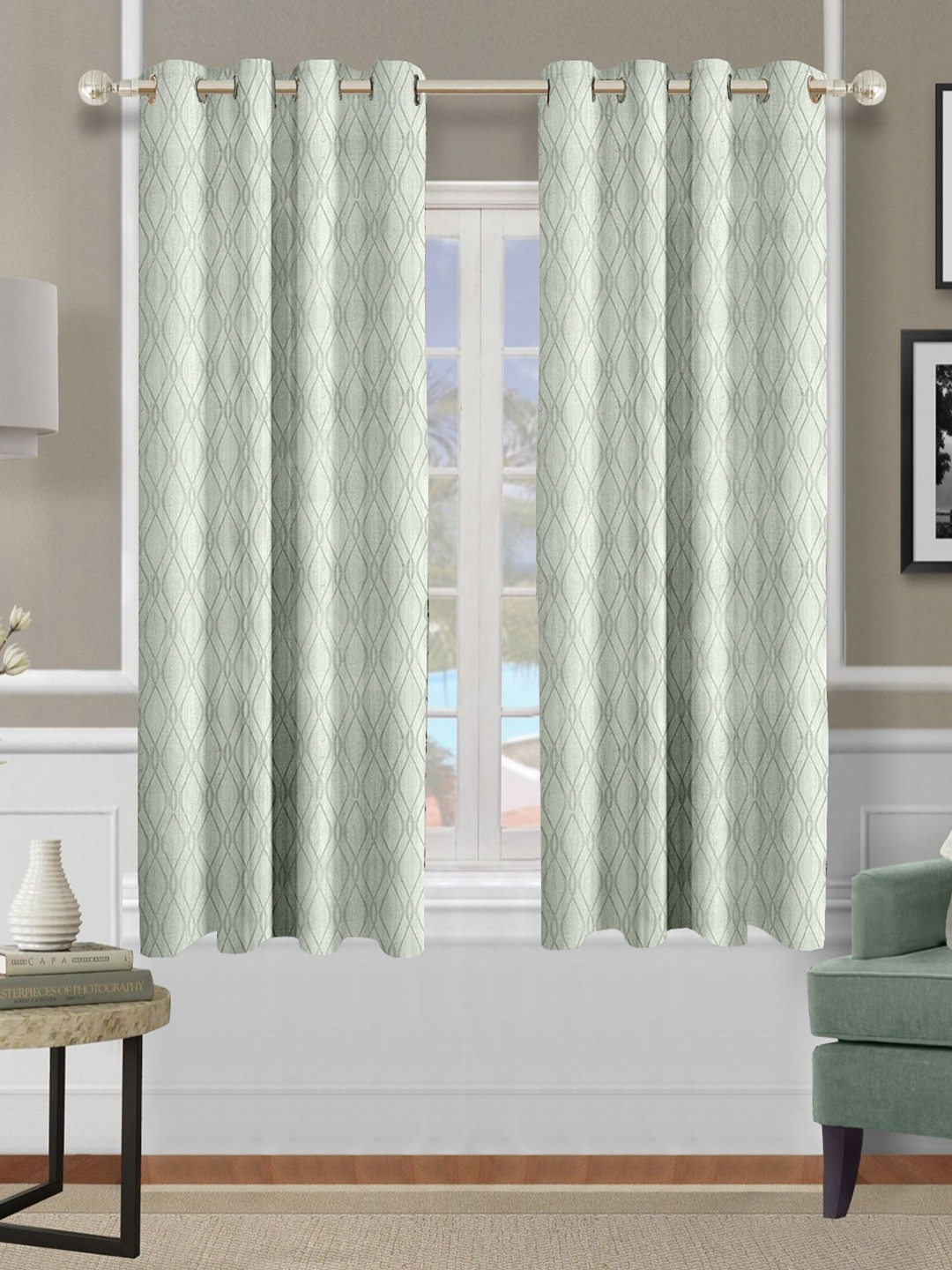 Cortina Grey 2 Pieces Geometric Printed Emboss Window Curtains