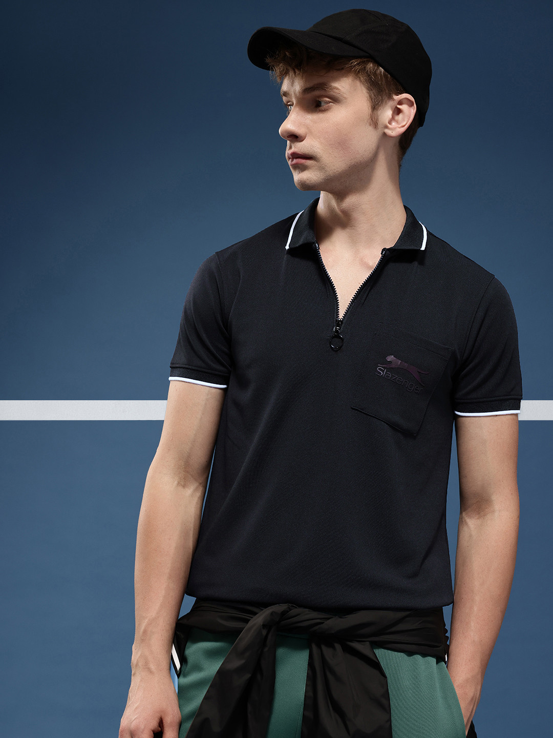 Slazenger Contrast Piping Raglan Sleeves Regular Fit Polo Collar T-shirt