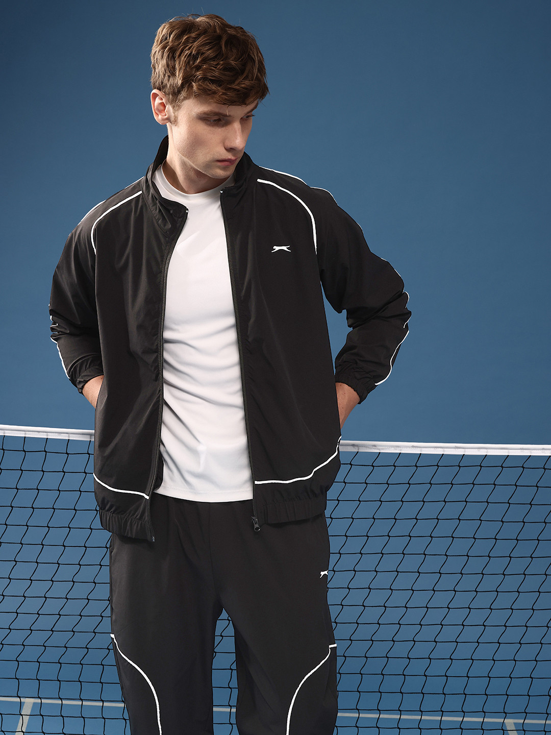 Slazenger Mock-Collar Raglan Sleeves Athleisure Tracksuit with Contrast Piping