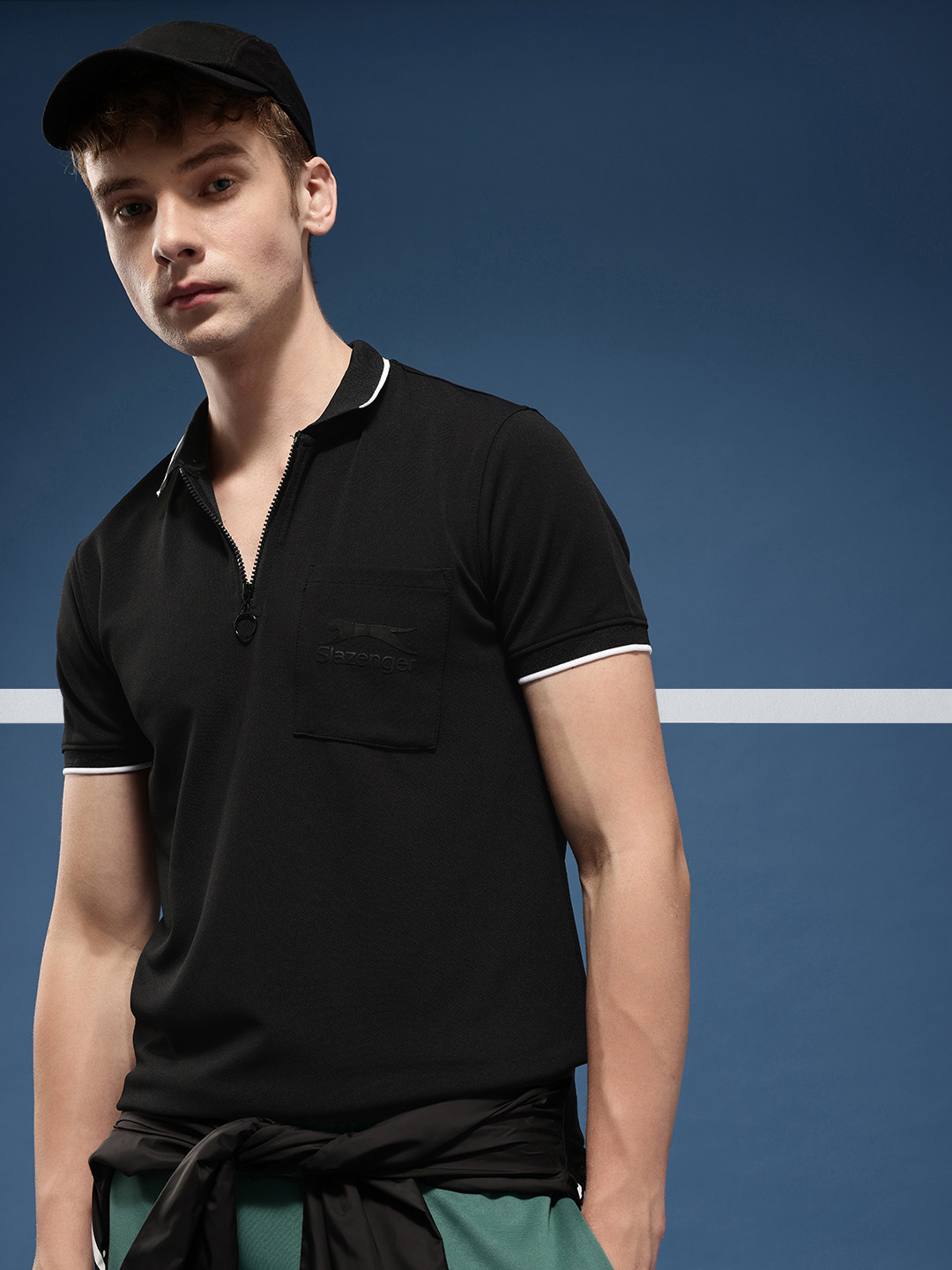 Slazenger Brand Logo Printed Polo Collar Athleisure T-shirt with Pockets