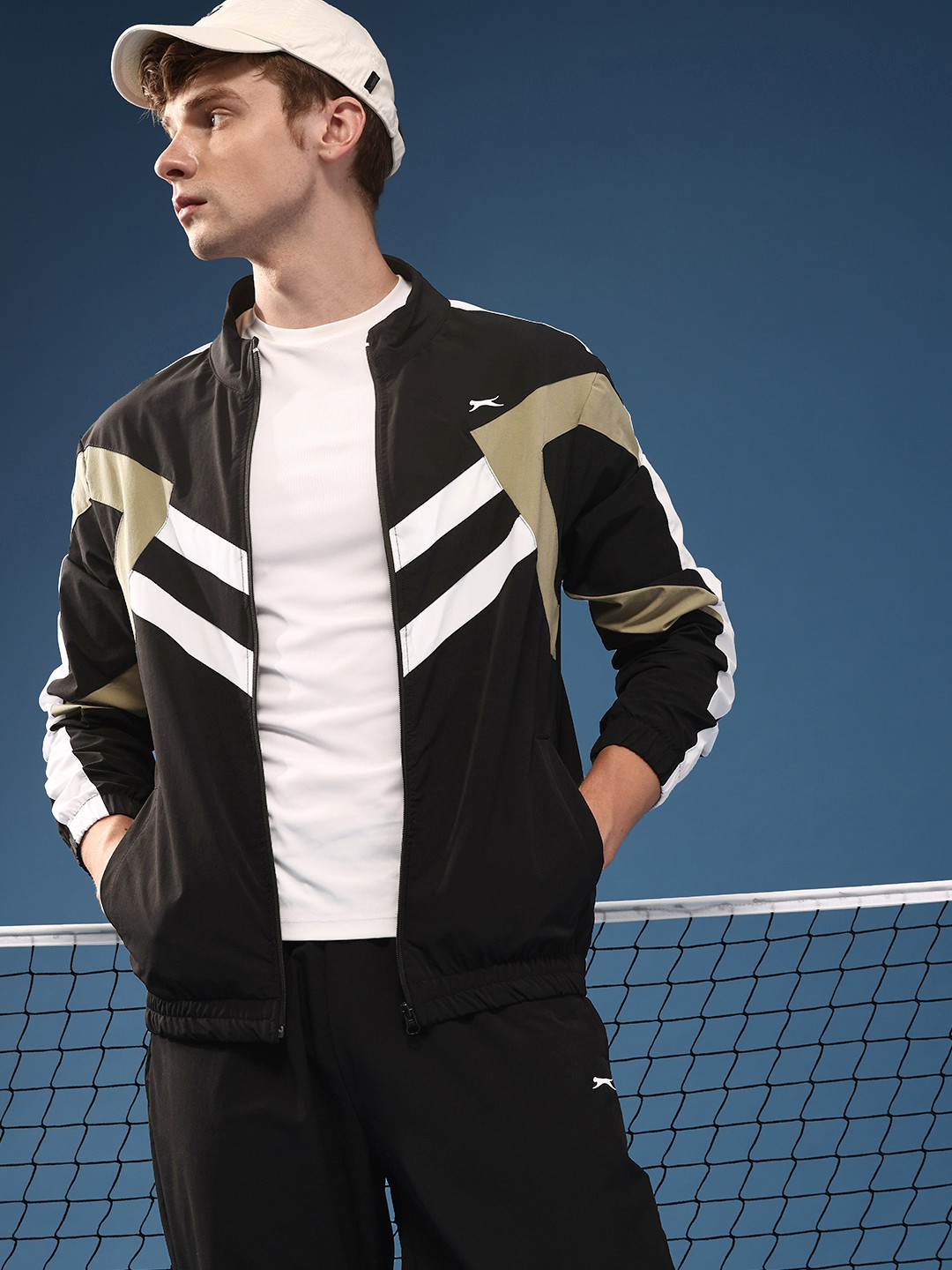 Slazenger Striped Open Front Jacket with Joggers Athleisure Tracksuit