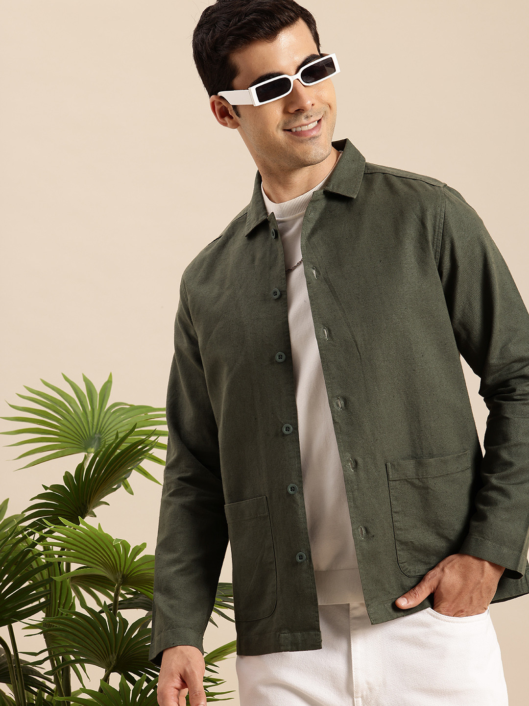 Mast & Harbour Linen Cotton Opaque Relaxed Fit Casual Shirt