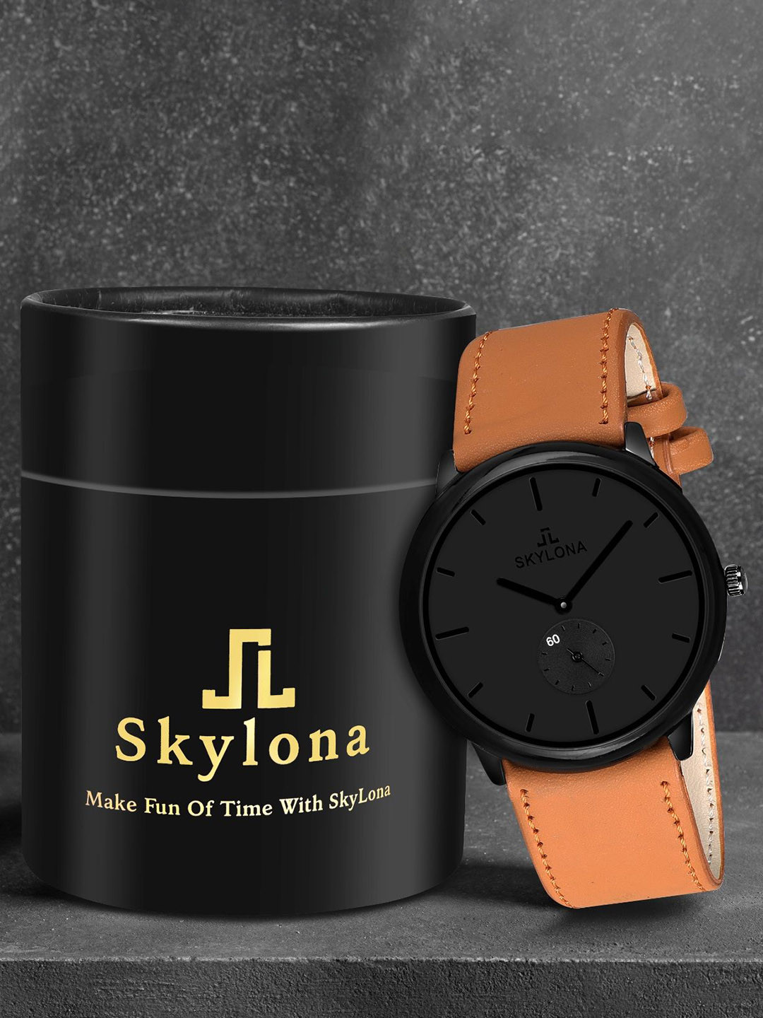 SKYLONA Men Leather Bracelet Style Straps Analogue Chronograph Watch Biden Leather Tan