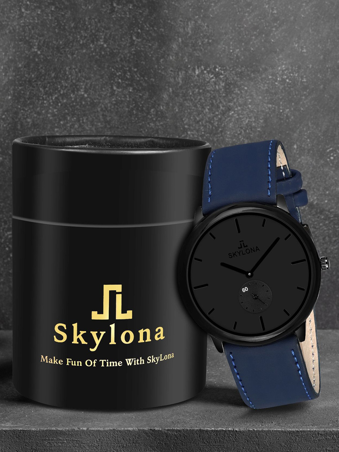 SKYLONA Men Dial & Stainless Steel Bracelet Style Straps Analogue Watch Biden Leather Blue