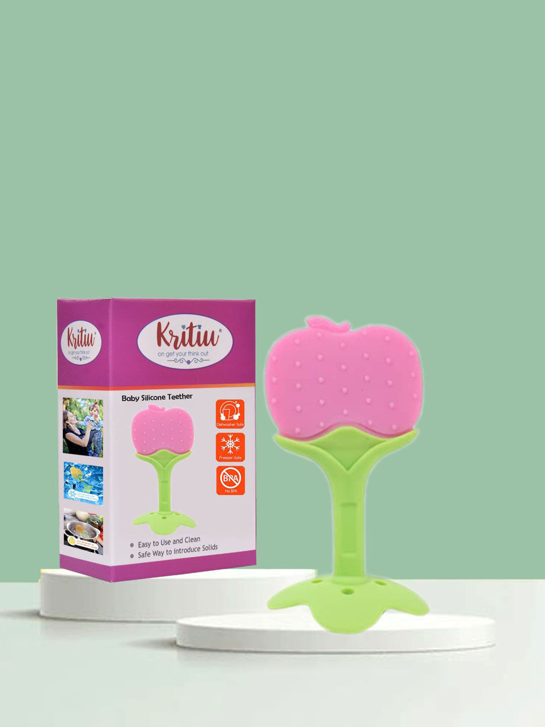 Kritiu Kids Pink & Green Fruit Shape Baby Teether
