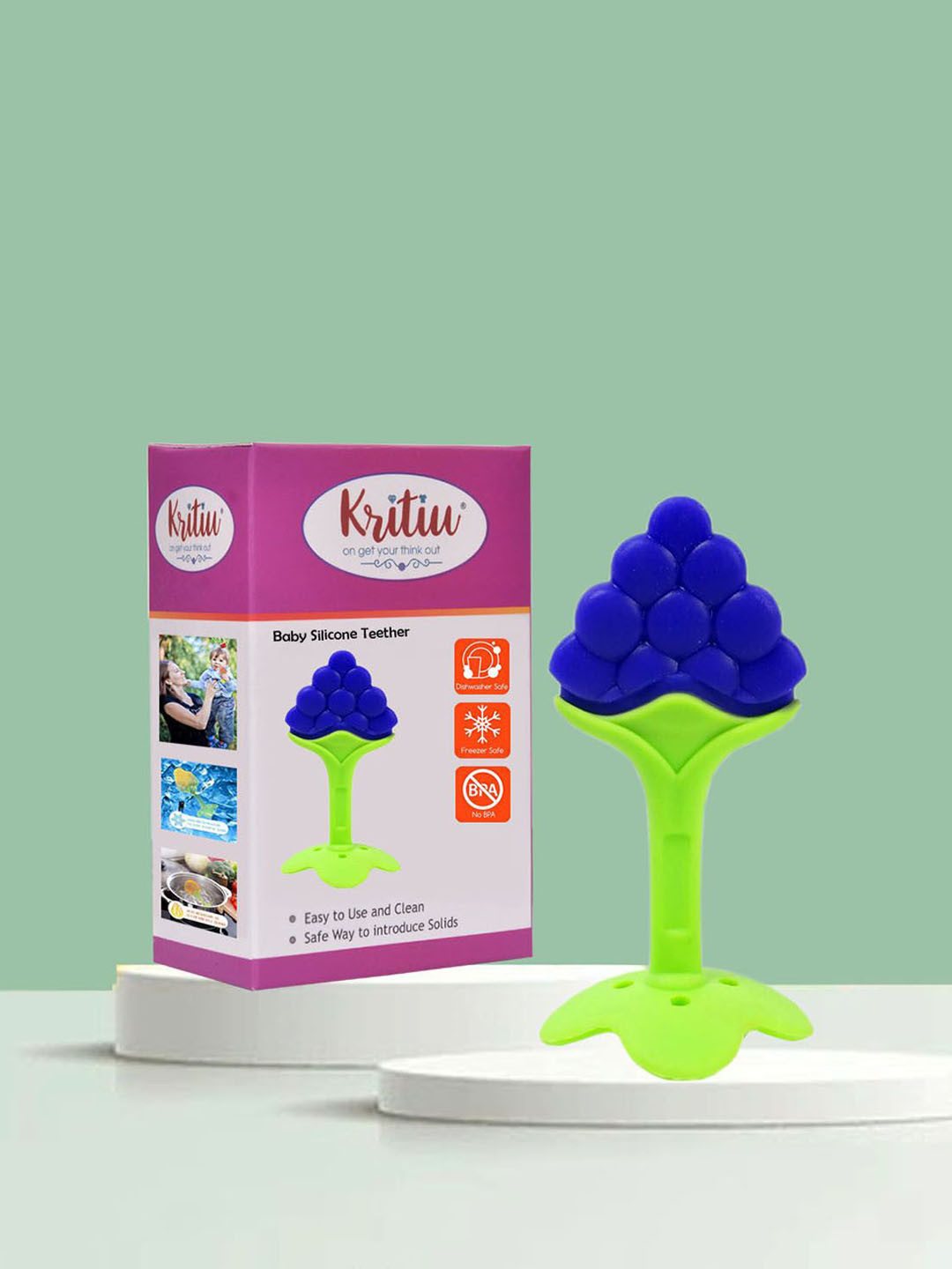 Kritiu Kids Blue & Green Fruit Shape Baby Teether