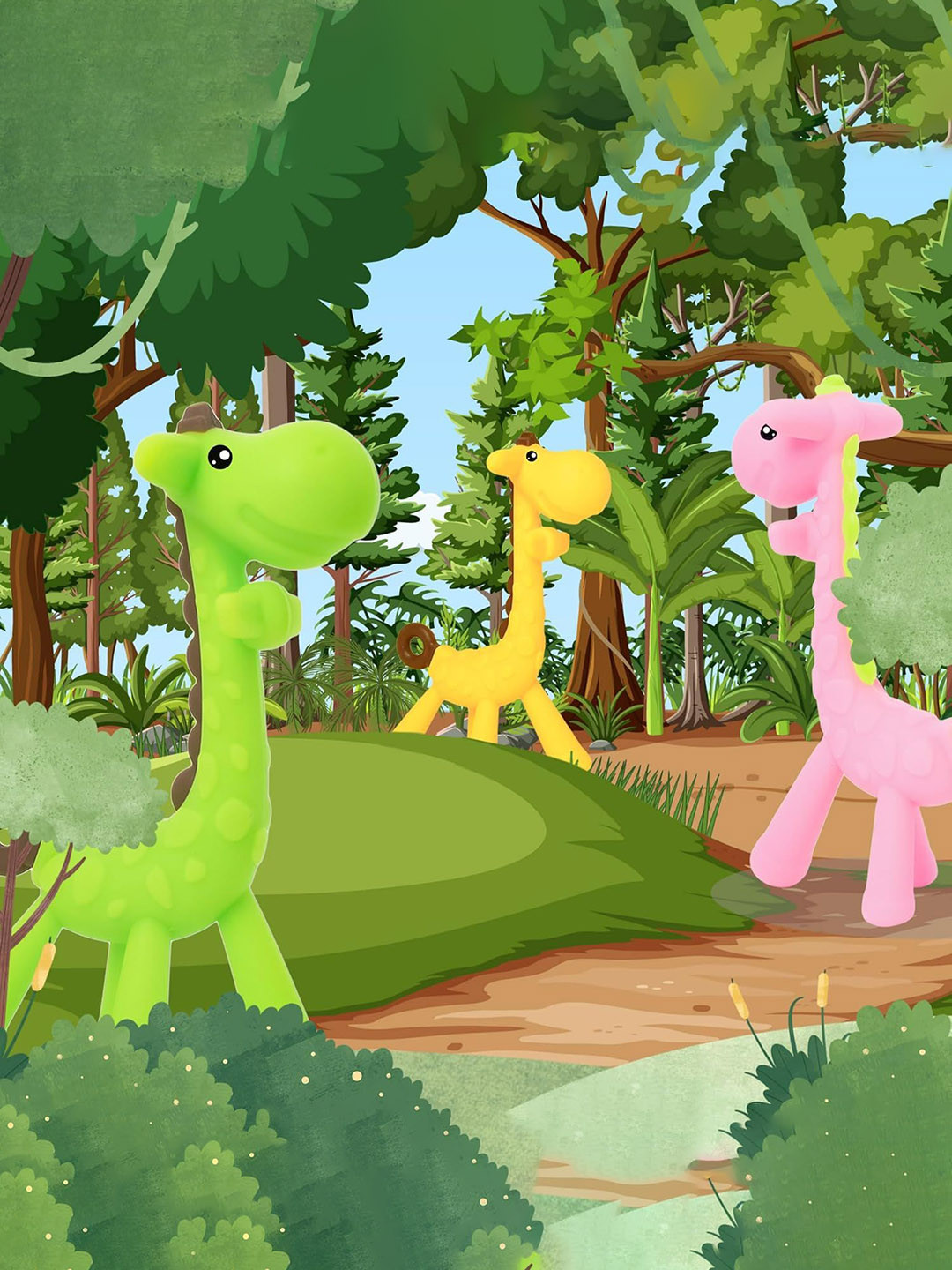 Kritiu Kids Pink & Green Giraffe Shape Baby Teether