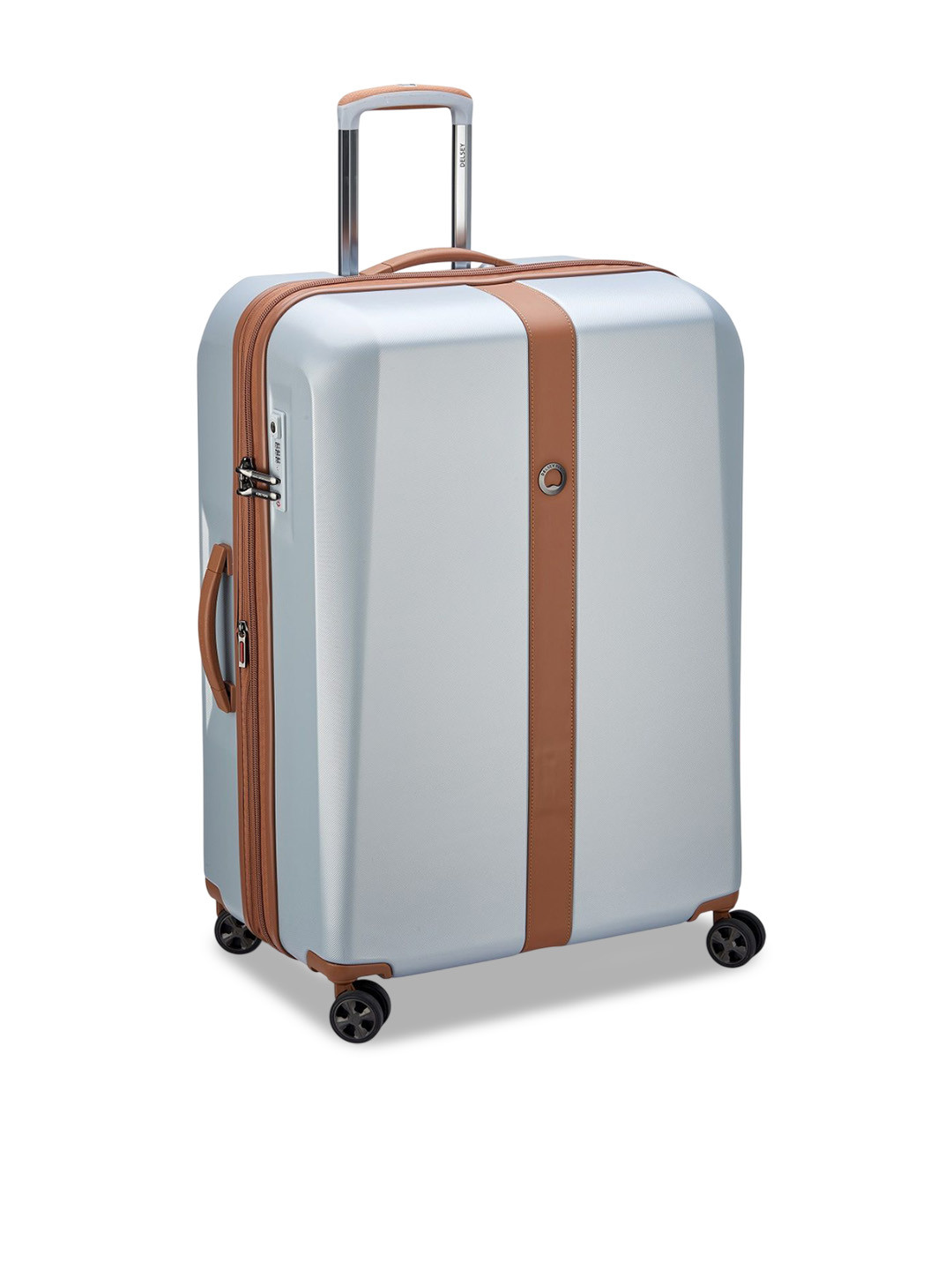 DELSEY PARIS PROMENADE HARD 2.0 Small Cabin Expandable Suitcase - Hard-Sided Silver Polycarbonate Trolley with TSA Lock
