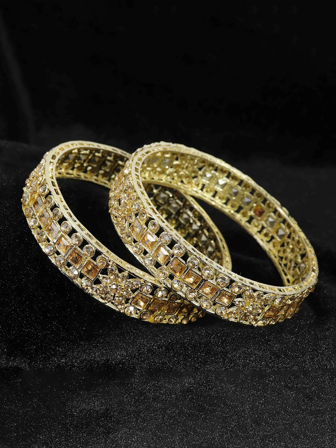 ZULKA Set of 2 Gold Plated Metal American Diamond Stone Bangles