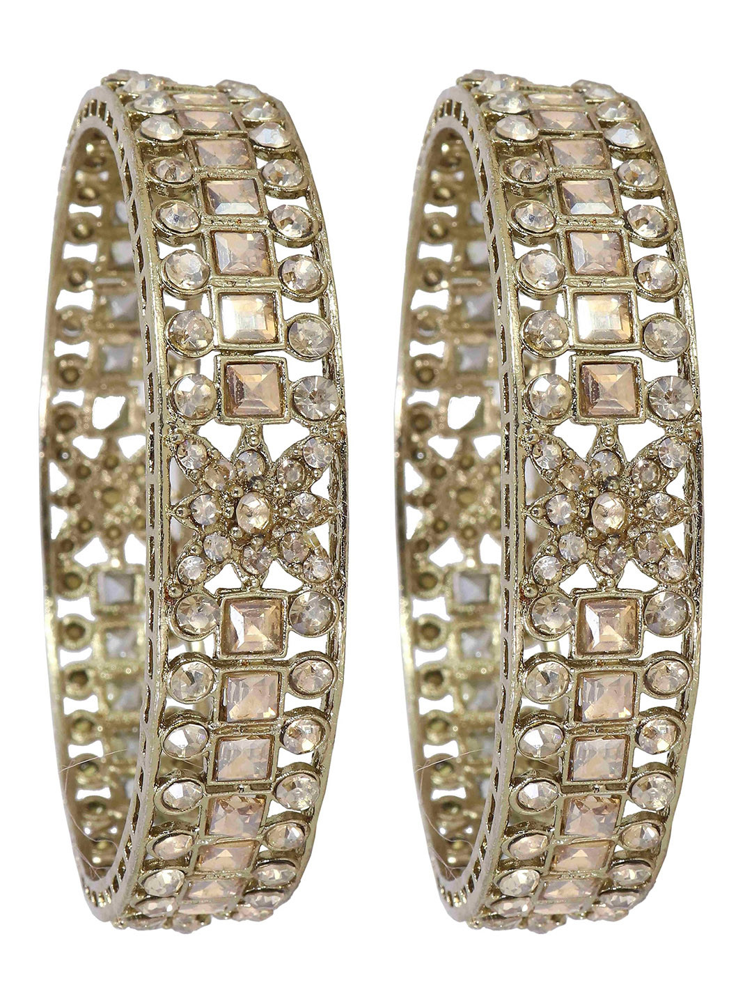 ZULKA Set of 2 Gold Plated American Diamond Stone Studded Light Weight Bangles