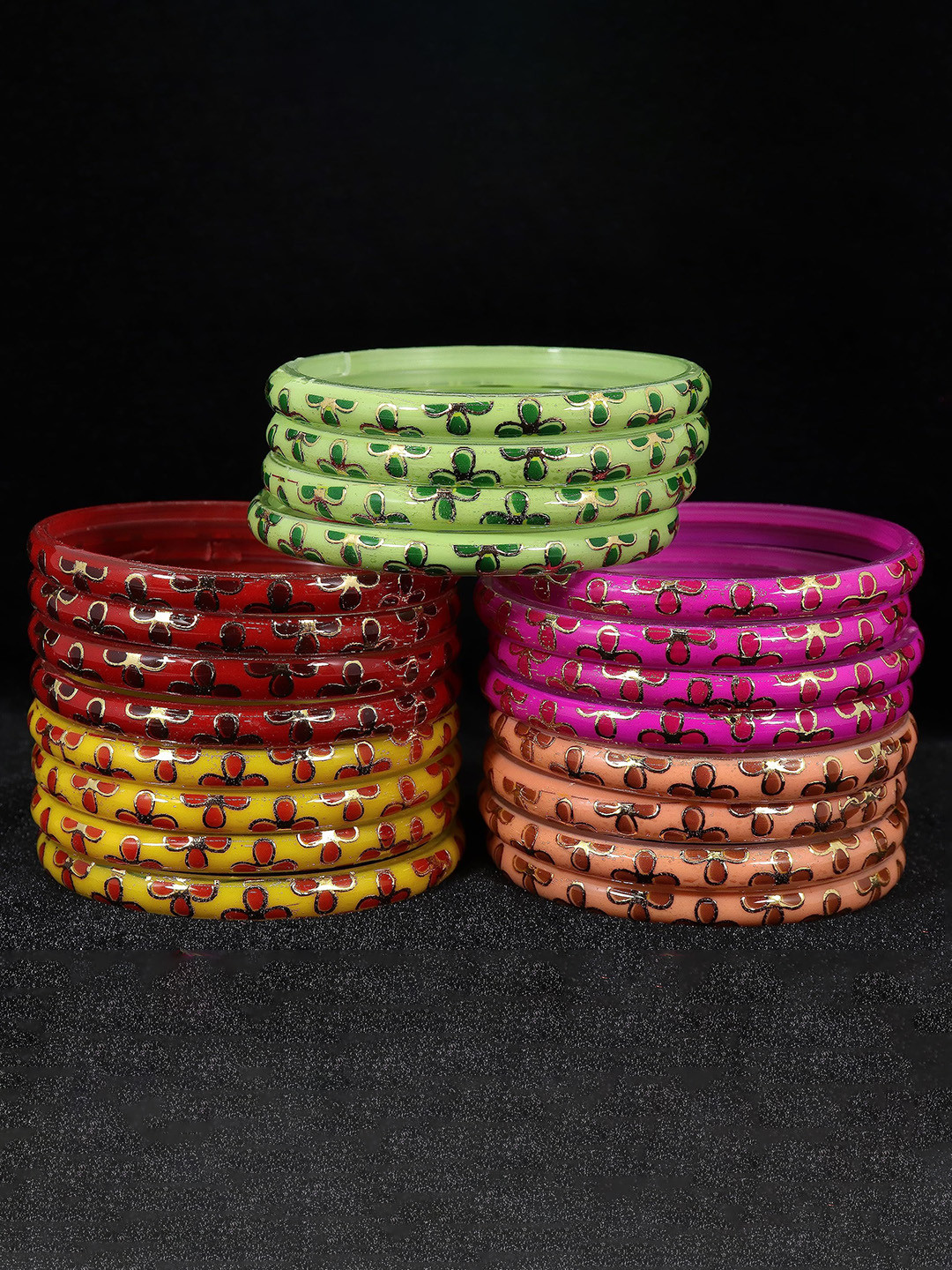ZULKA Set of 20 Glass with Flower Printed Multicolor Kada
