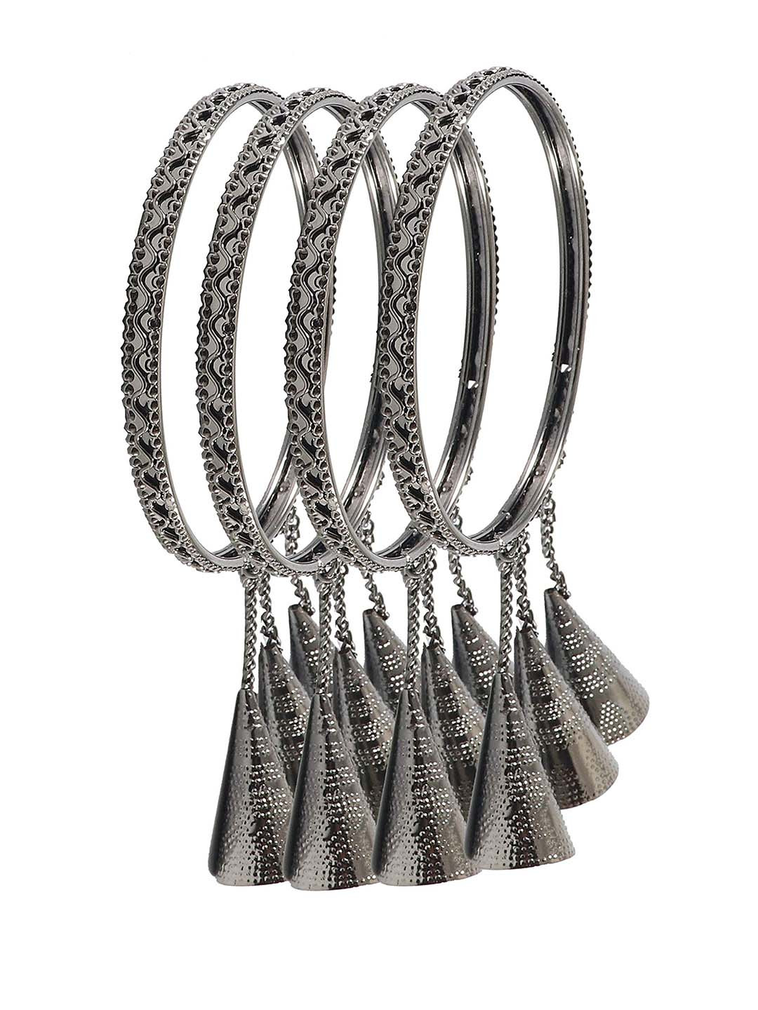 ZULKA Set of 4 Metal with Curved Kaleere Latkan Linked Kada