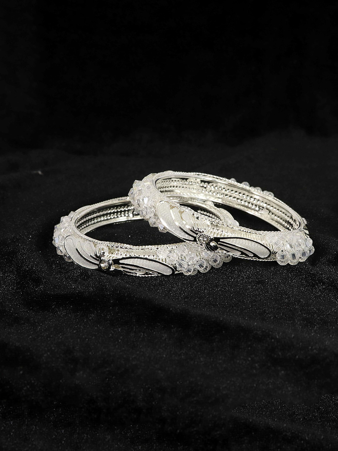 ZULKA Set of 2 Women Silver Plated Metal Bangles Kada