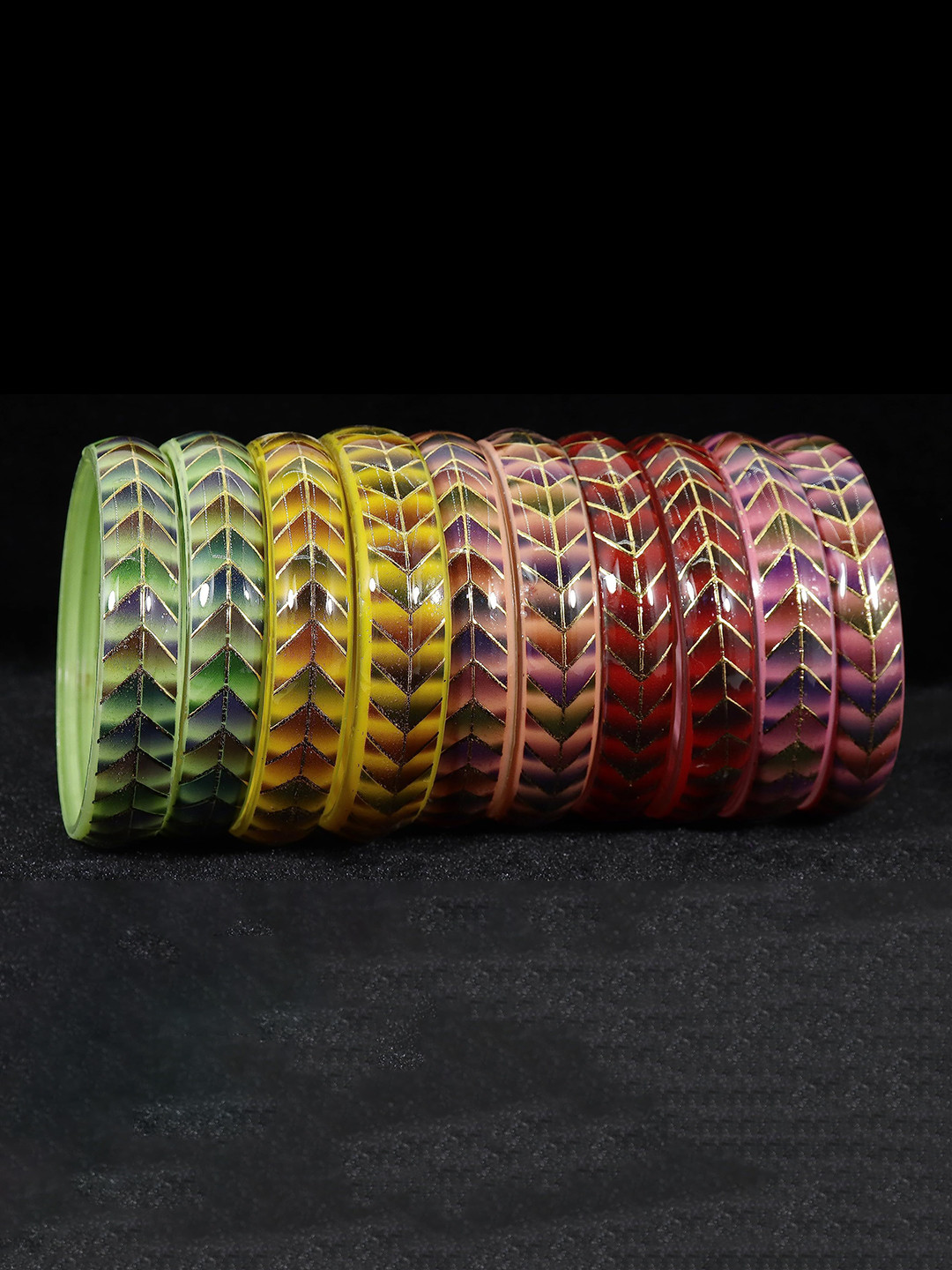 ZULKA Set of 10 Textured Glass Kada Bangles