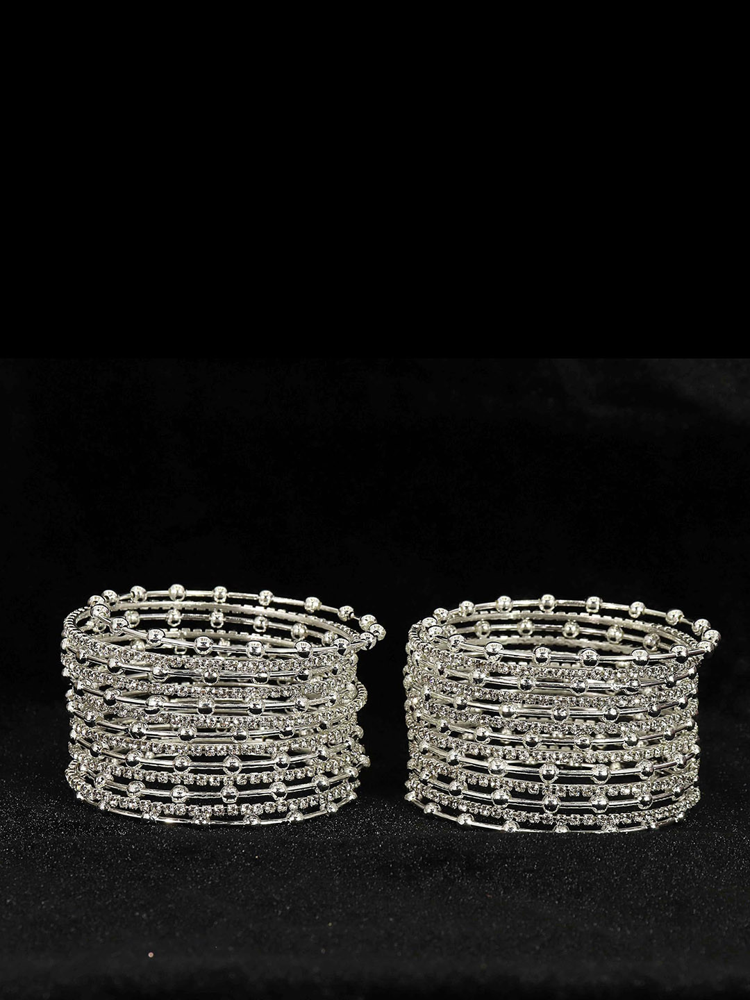 ZULKA Set of 26 Stylish Zircon Stone & Balls Design Metal Bangles