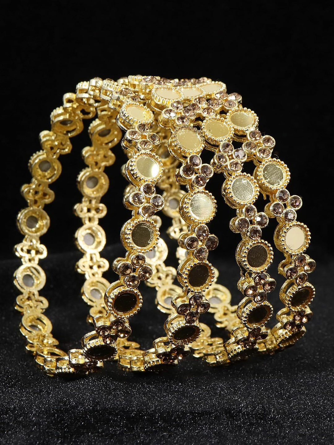 ZULKA Set of 4 Gold Plated Alloy Metal Stylish Bangles Bracelet  Studded Zircon Stone