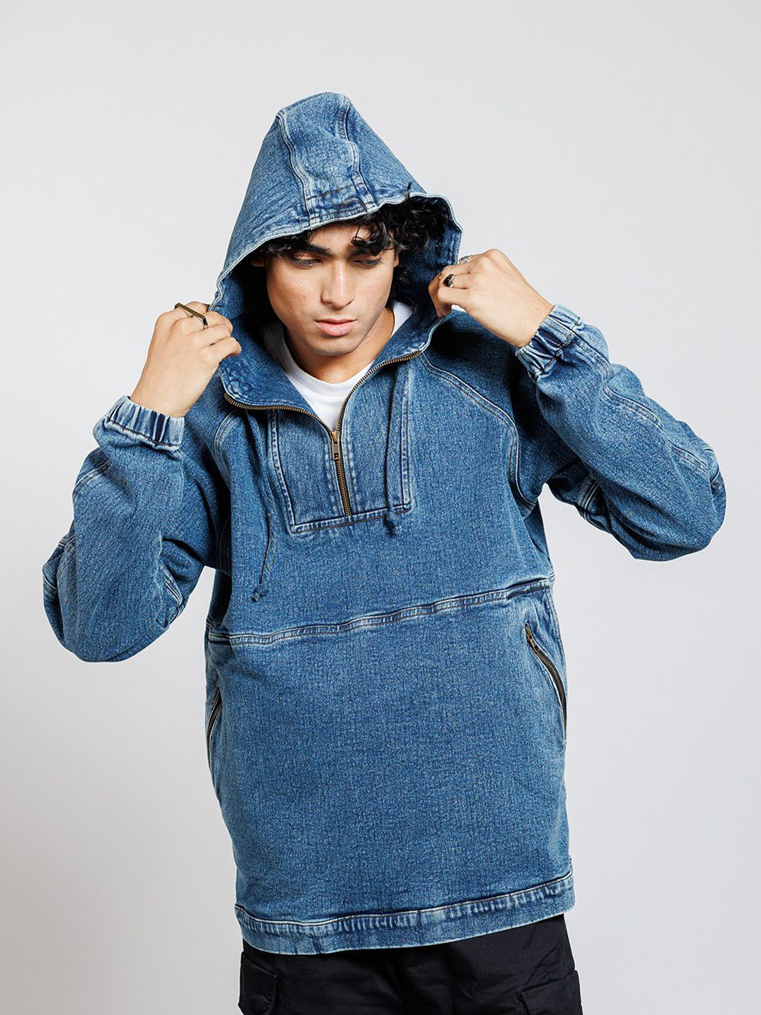 FIBONACCI Men Thunder Blaze Denim Hoodie