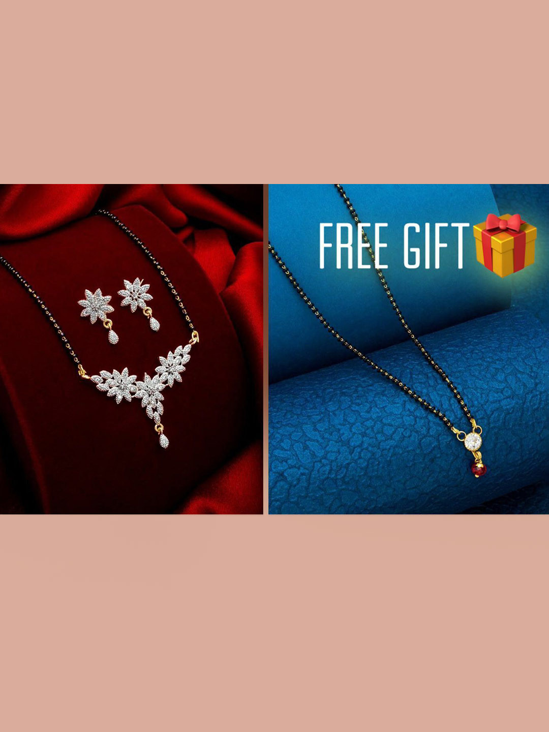 SUNHARI Set Of 3 Gold-Plated Artificial Stones and Beads Mangalsutra