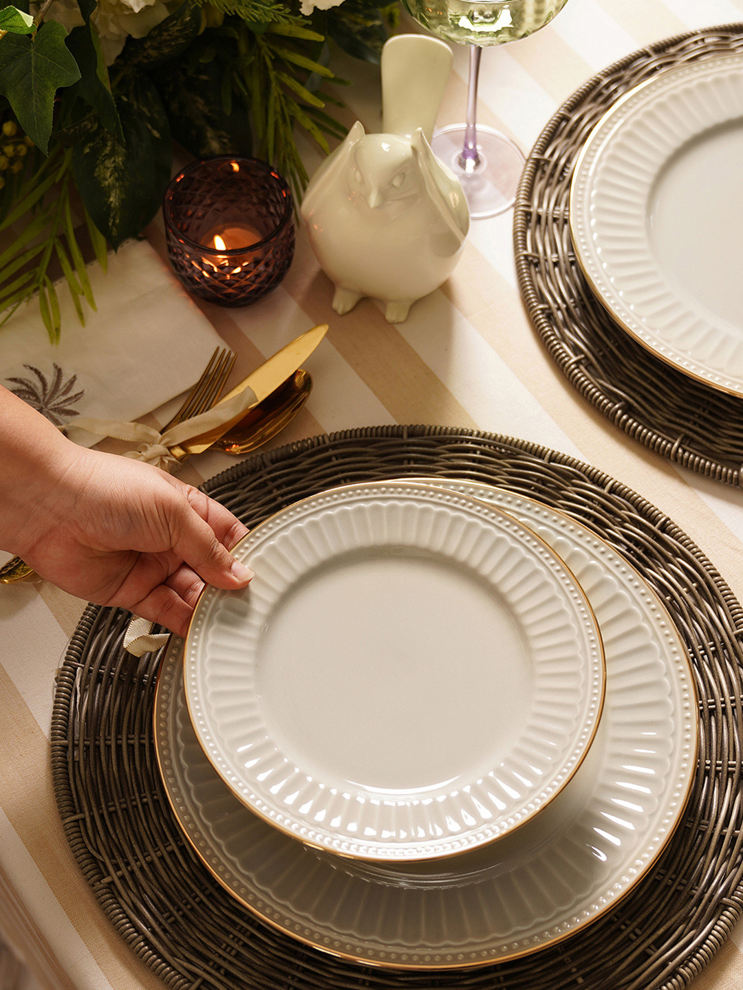 Pure Home and Living Off White Set of 2 Ceramic Dessert Plates