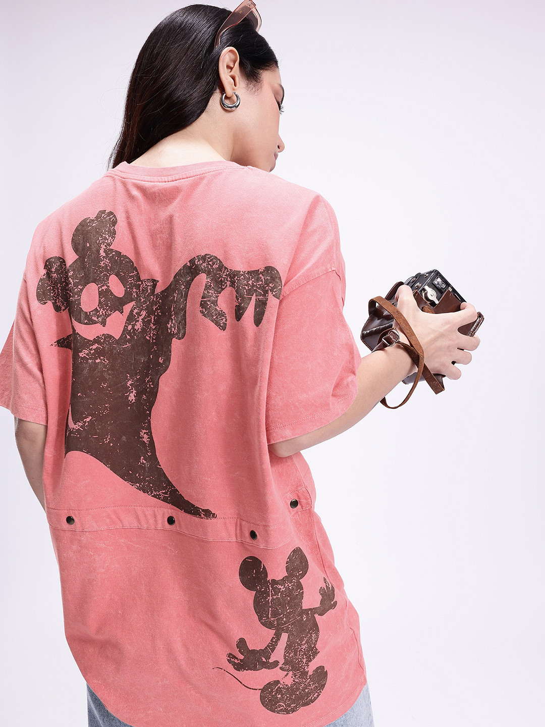 Kook N Keech Disney Mickey Mouse Printed Oversized Washed Effect Pure Cotton T-shirt