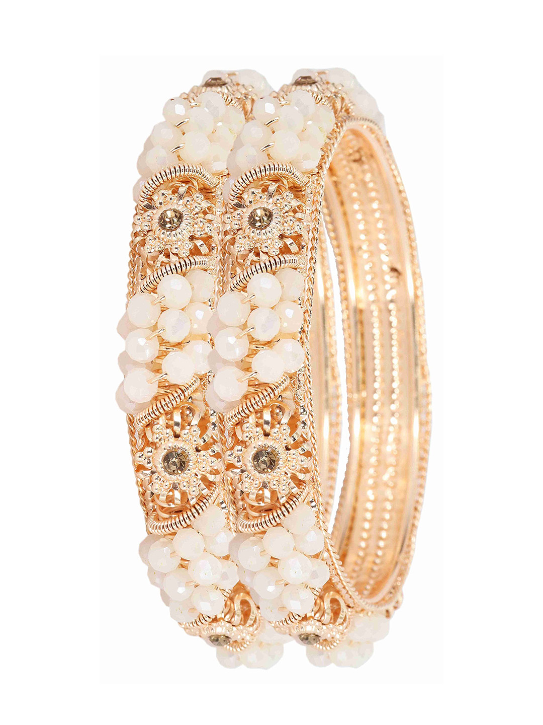ZULKA PAck of 2 Metal with Zircon Gemstone & Colourful Beads Bangle