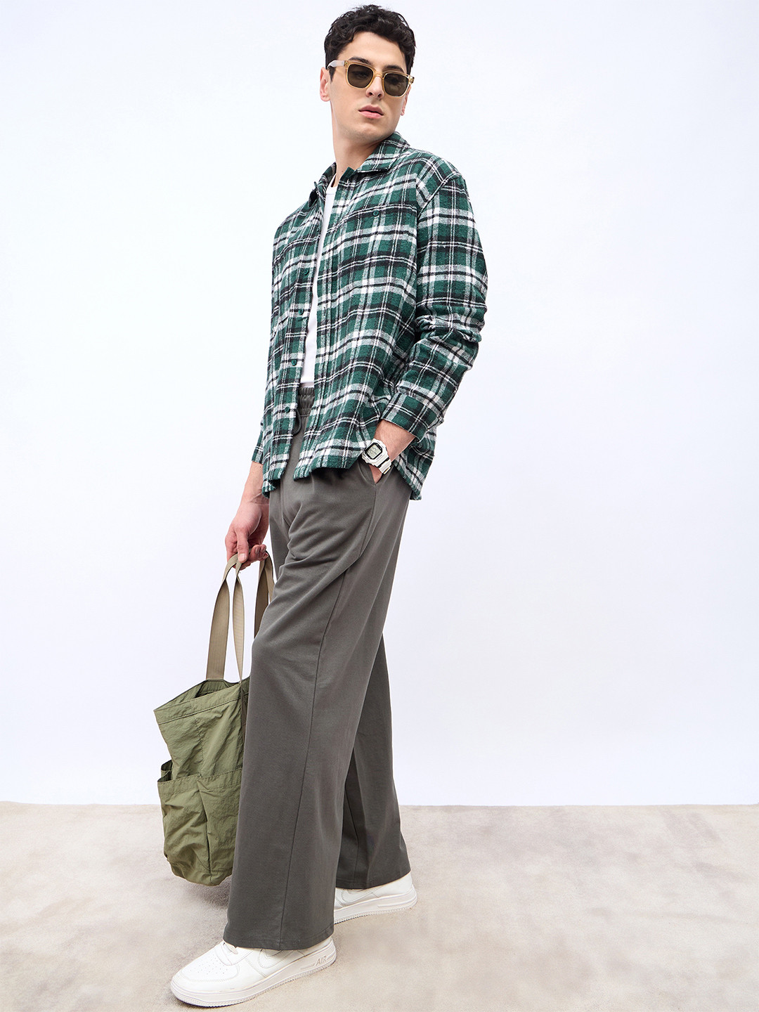 Styli Men Classic Lumberjack Flannel Checkered Oversized Shirt with Double Patch pocket