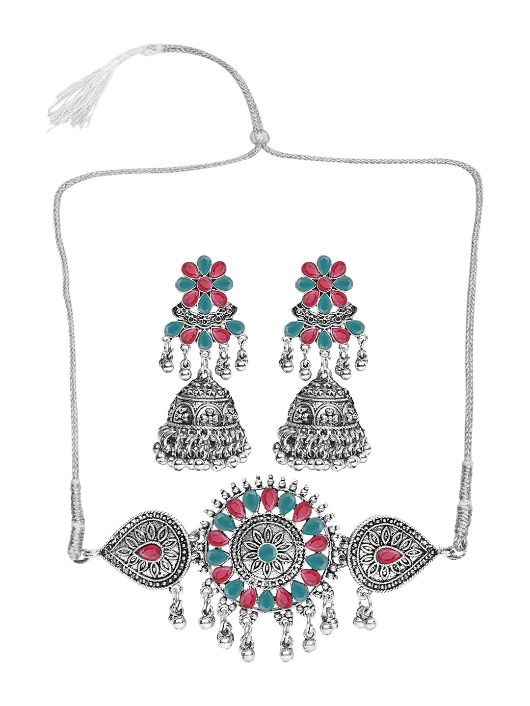 SUNHARI Stone-Studded Jewellery Necklace & Earrings