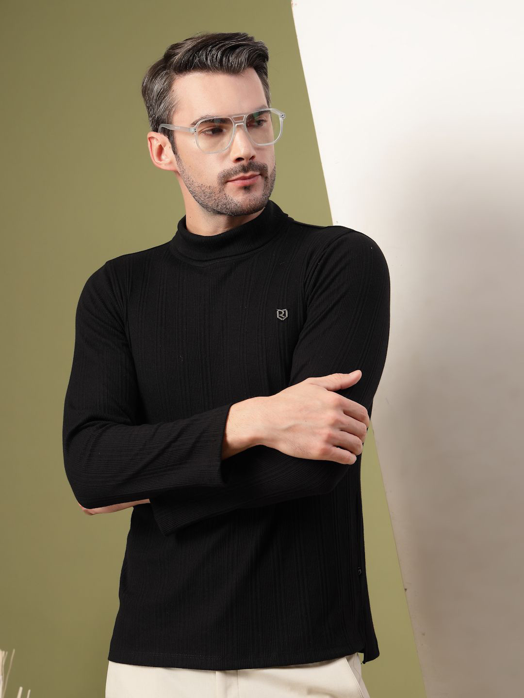 Rigo Men Solid High Neck Cotton T-shirt