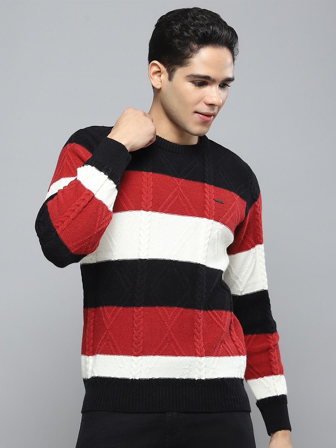 Cloak & Decker Men Striped Full Sleeve Woollen Pullover Sweaters