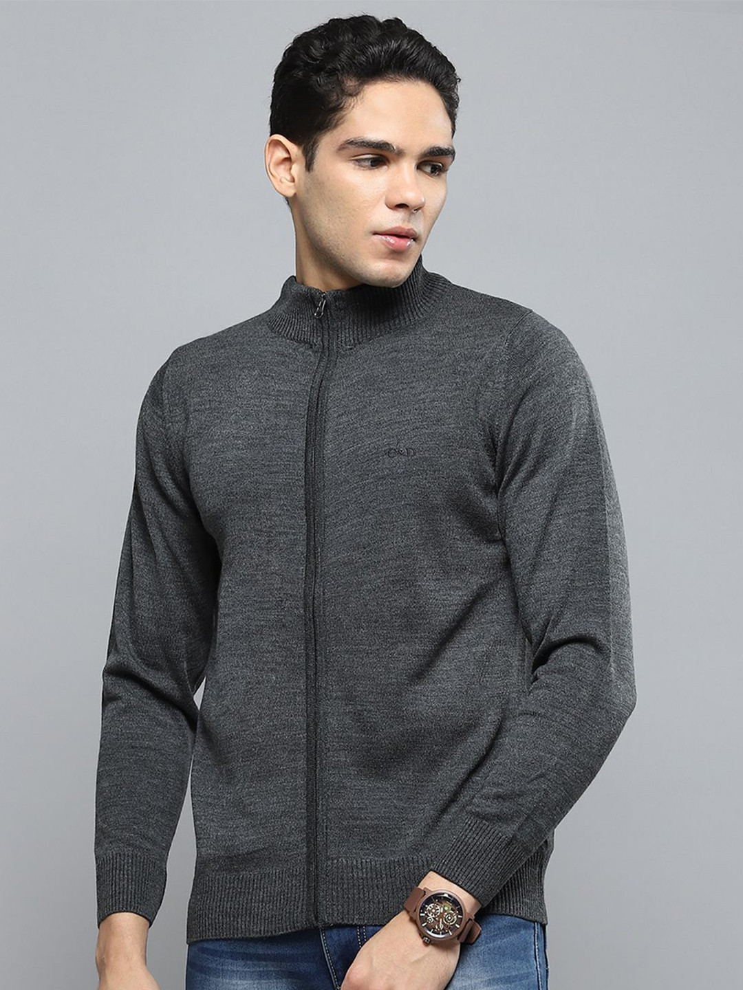 Cloak & Decker Men Mock Collar Woollen Sweater