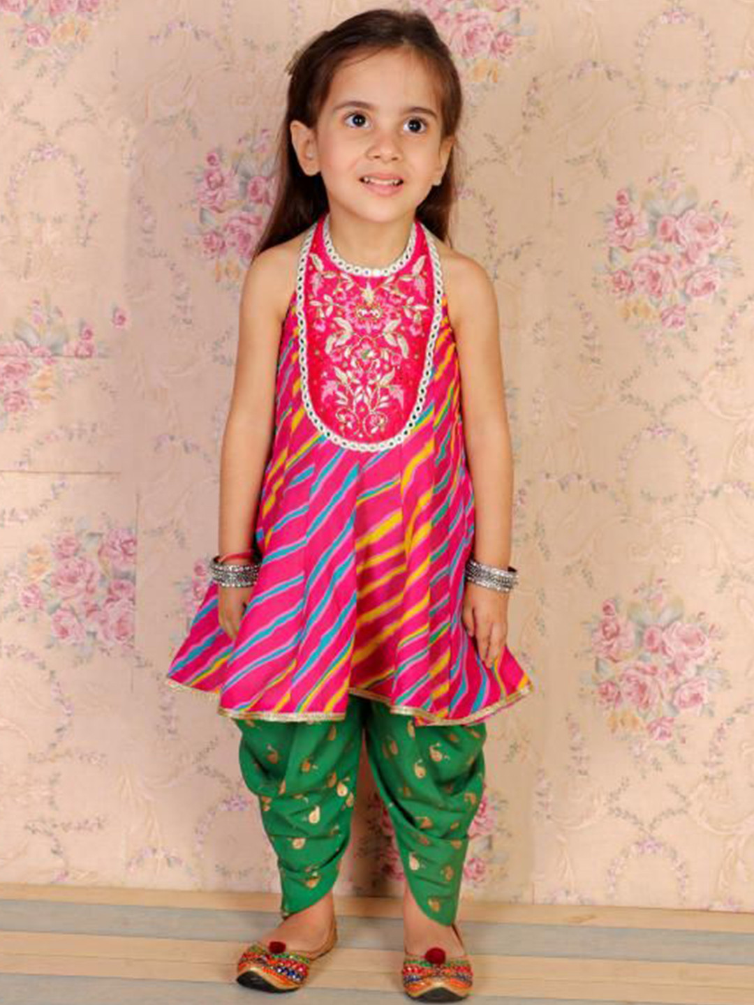 Twisha Girls Round Neck Embroidered Top with Dhoti Pants