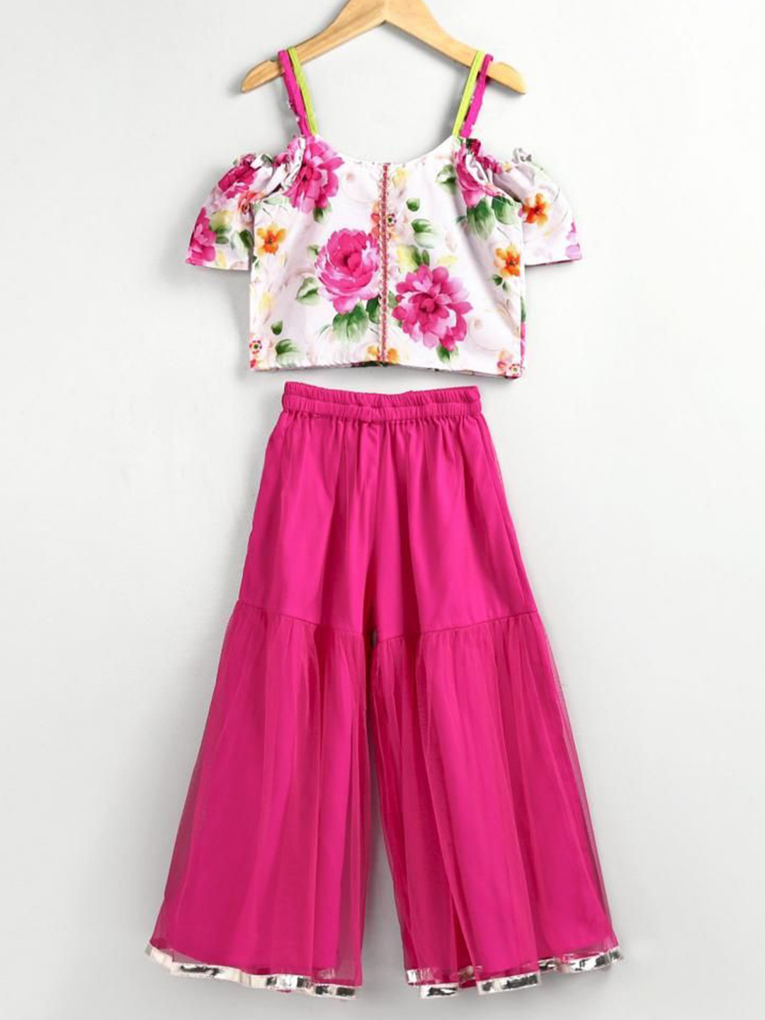 Twisha Girls Printed Shoulder Straps Top with Sharara