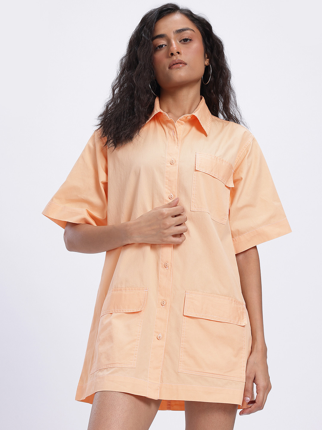 glitchez Utility Pockets Boxy Mini Shirt Dress