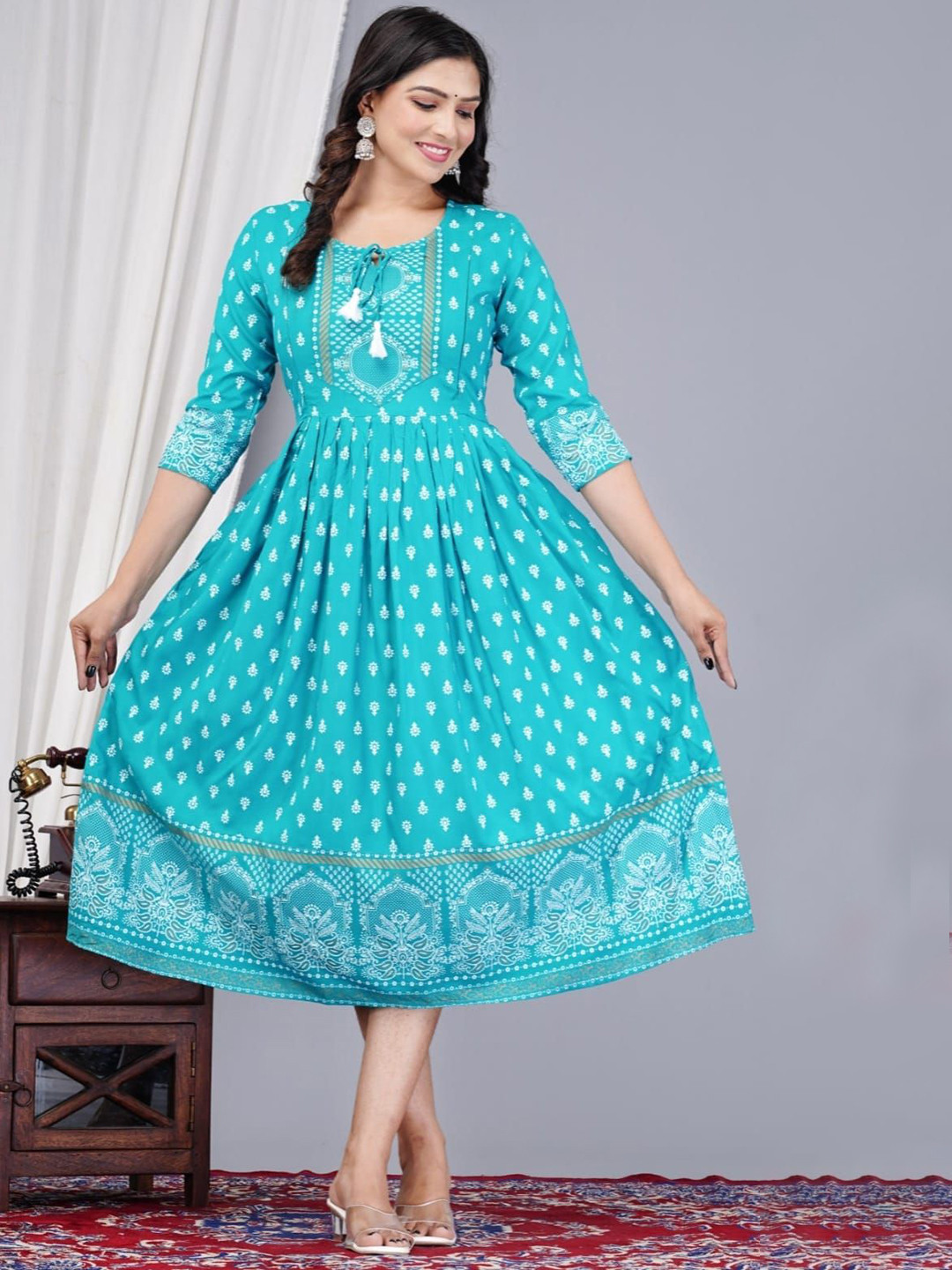 Vorcia Febtex Printed Maternity Fit & Flare Ethnic Midi Dresses